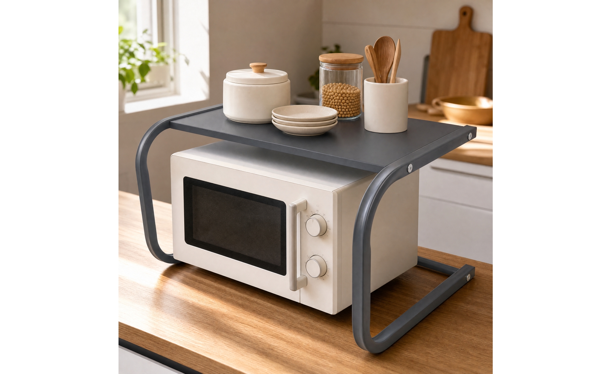 U-Shaped Kitchen Countertop Storage Rack Compact for Apartments, Utility Areas