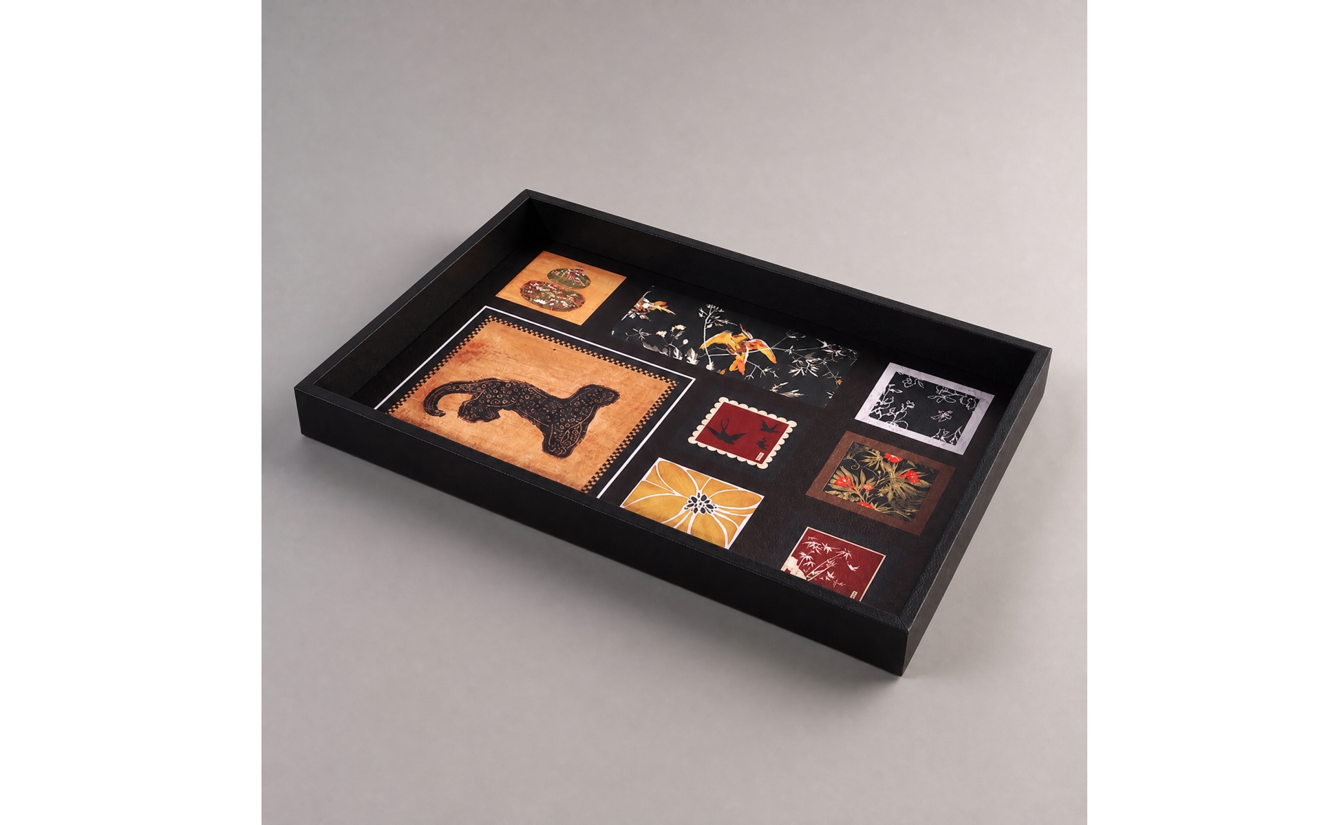 Decorative Tray with Leather-Like Printed Inset Multipurpose for Vanity, Dresser