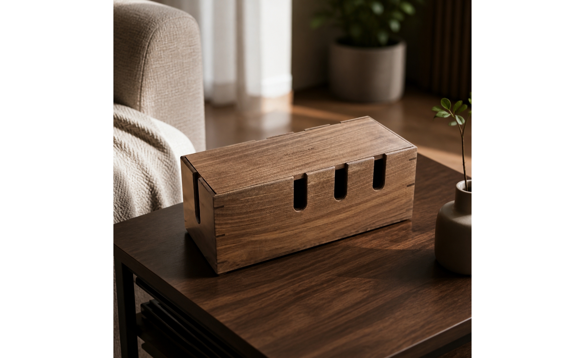 Cable Management Box with Sliding Lid Compact for Home Office, Bedside Table