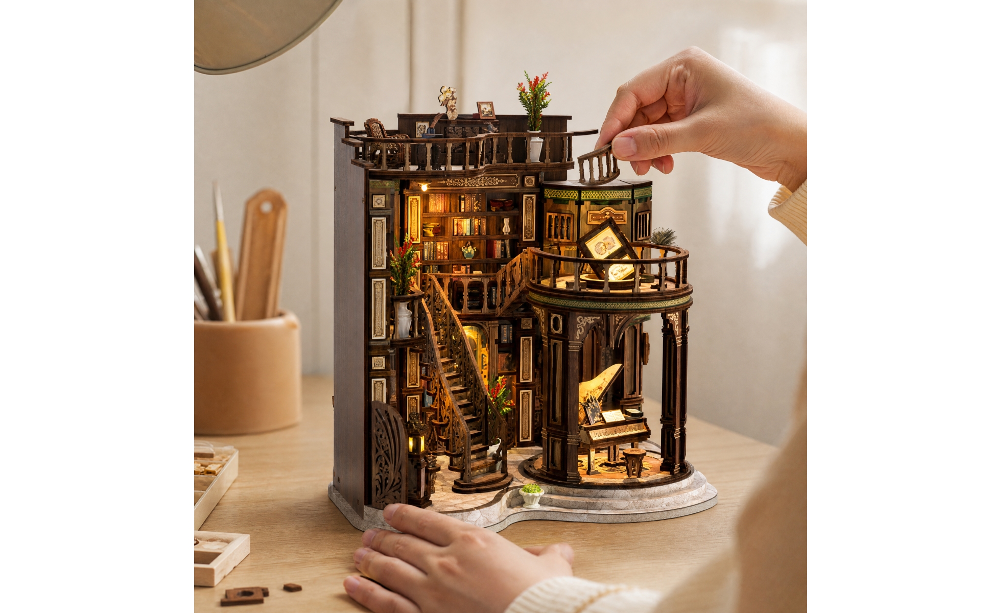 Book Nook Kit Precision-Cut MDF Miniature Book-Hall Kit Detailed for Home Décor