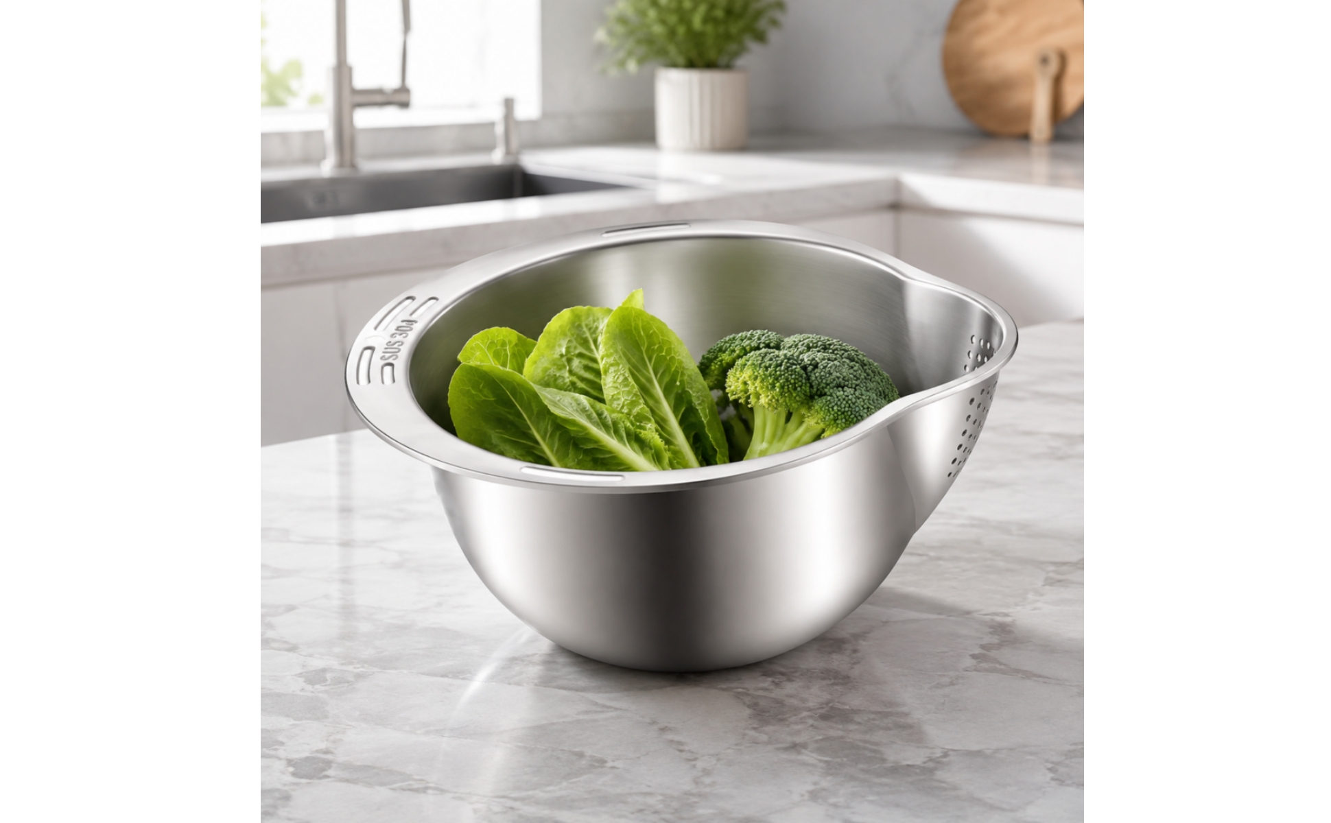 Stainless Steel Draining Bowl Sturdy Stainless Steel Colander with Handles