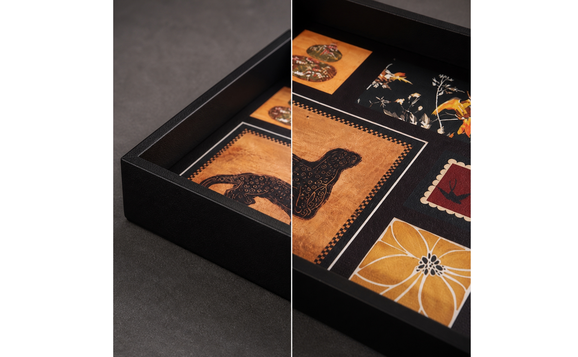 Decorative Tray with Leather-Like Printed Inset Multipurpose for Vanity, Dresser