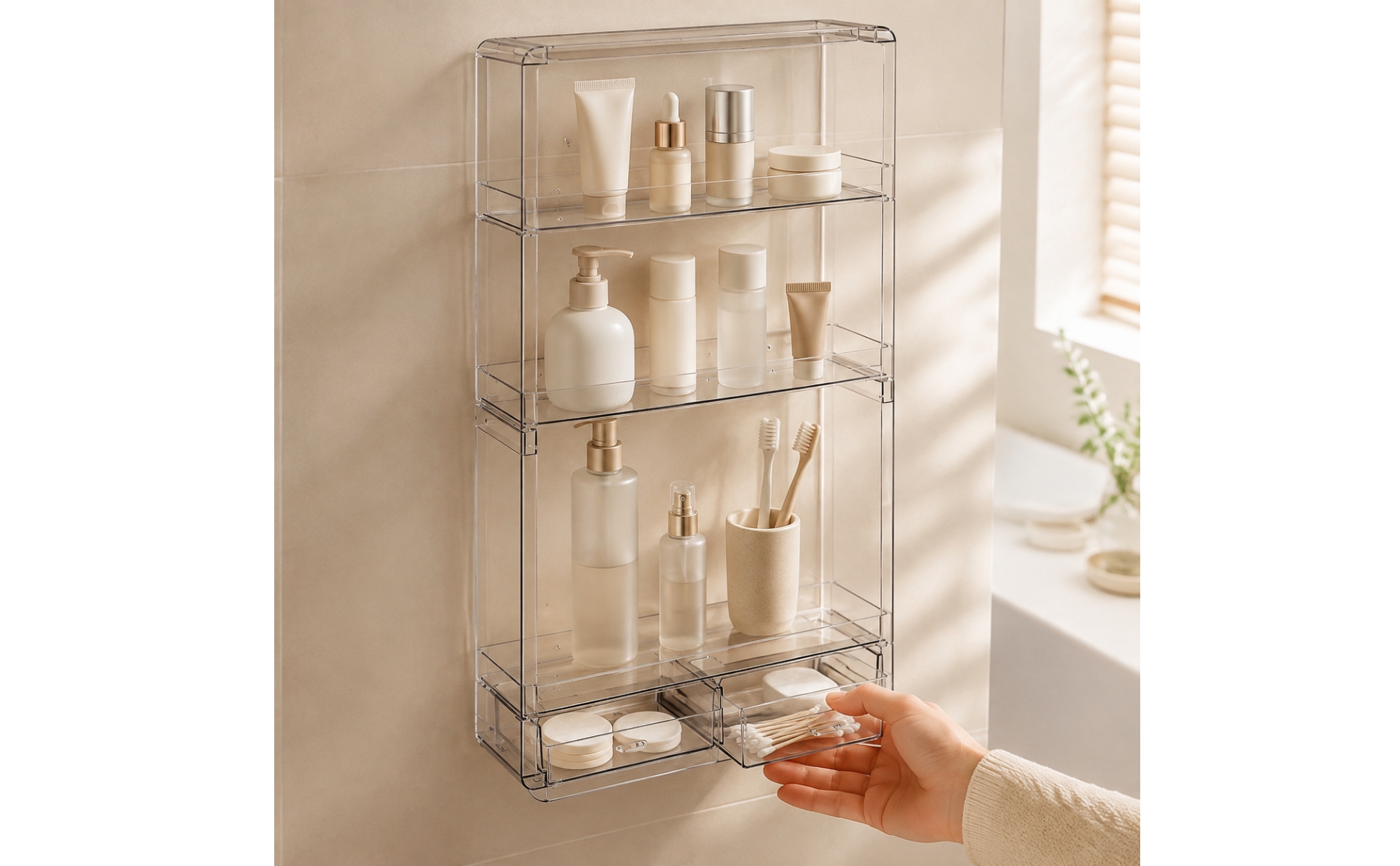 Clear Acrylic Storage Rack Space Saving for Vanity Countertop Organization