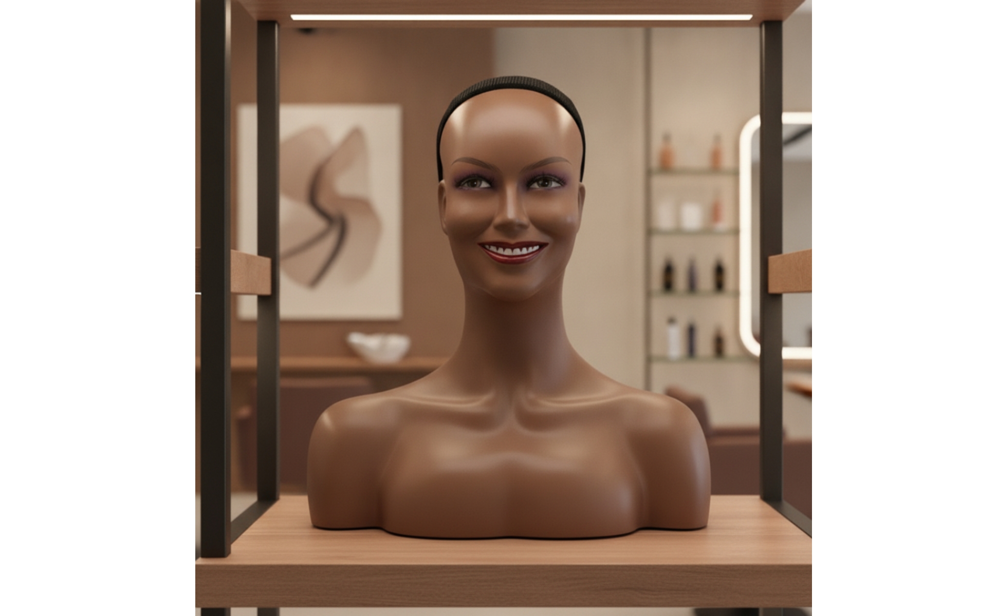 Mannequin Head with Netted Hairpiece Cap Defined Facial Features for Salon