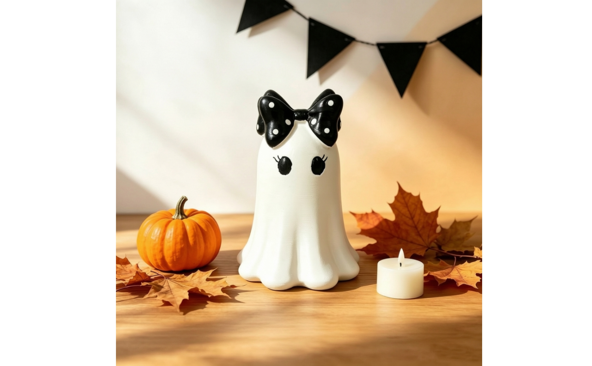 Resin Halloween Ghost Figurine Cute Ghost Figurine with Spotted Bow Spooky