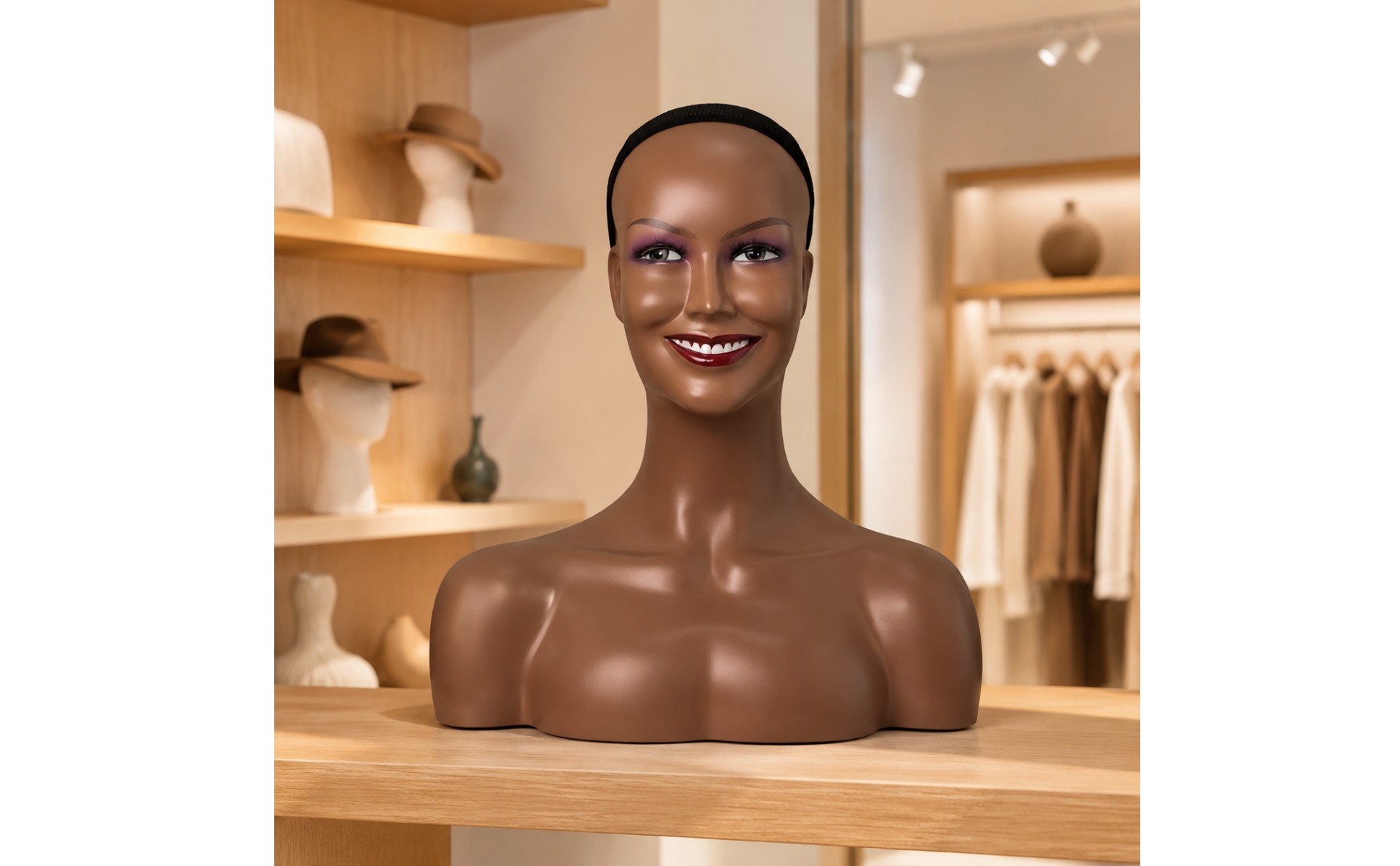 Mannequin Head with Netted Hairpiece Cap Defined Facial Features for Salon