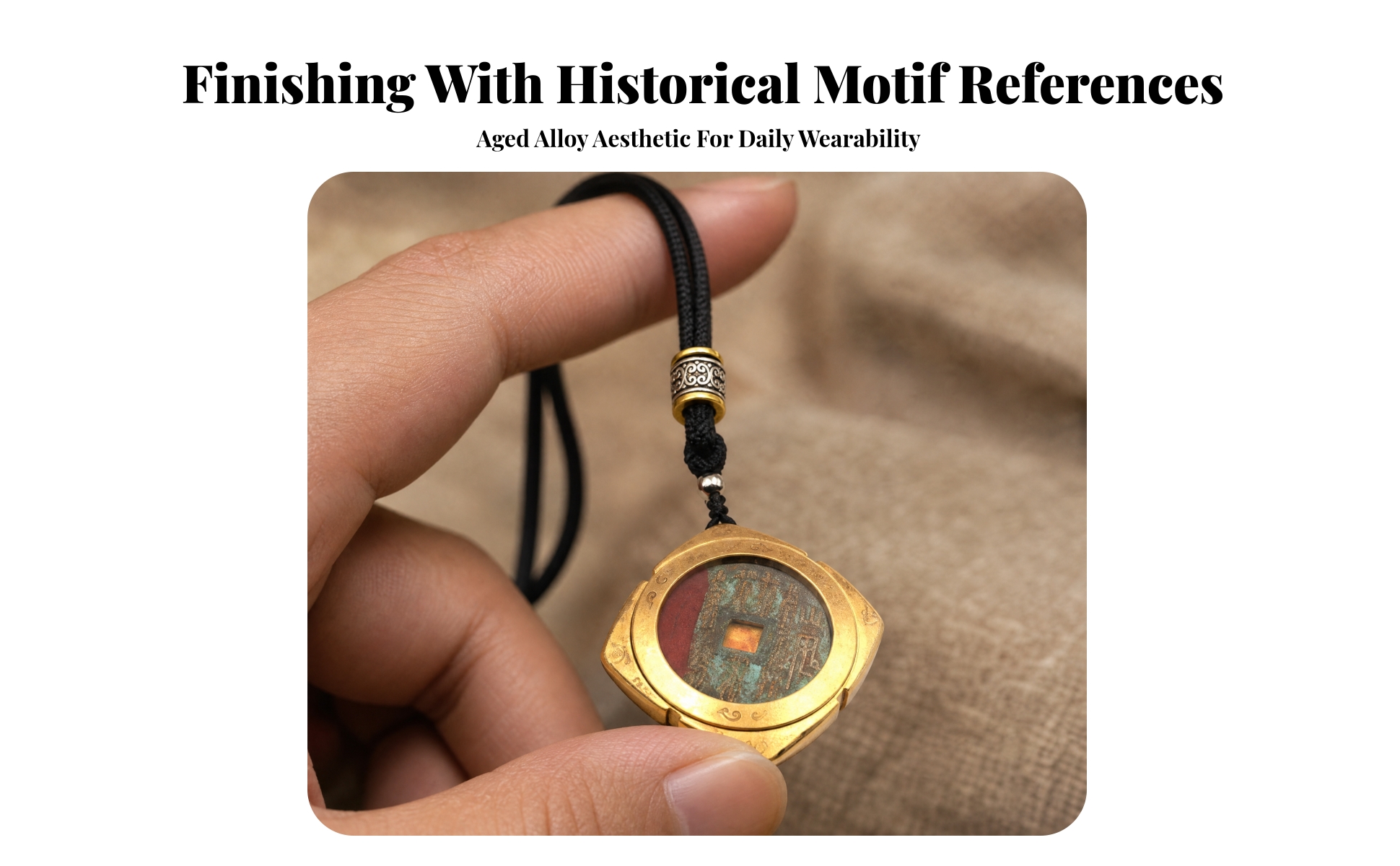 Alloy Pendant with Braided Cord Chinese-Inspired Coin Pendant Compact for Bag