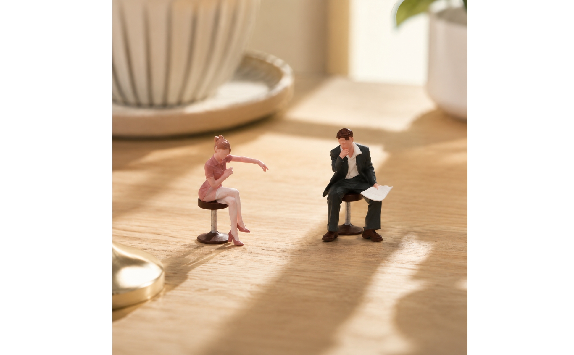 Diorama Figure Set Non-Electric Seated Couple Miniature Figure Set with Stools