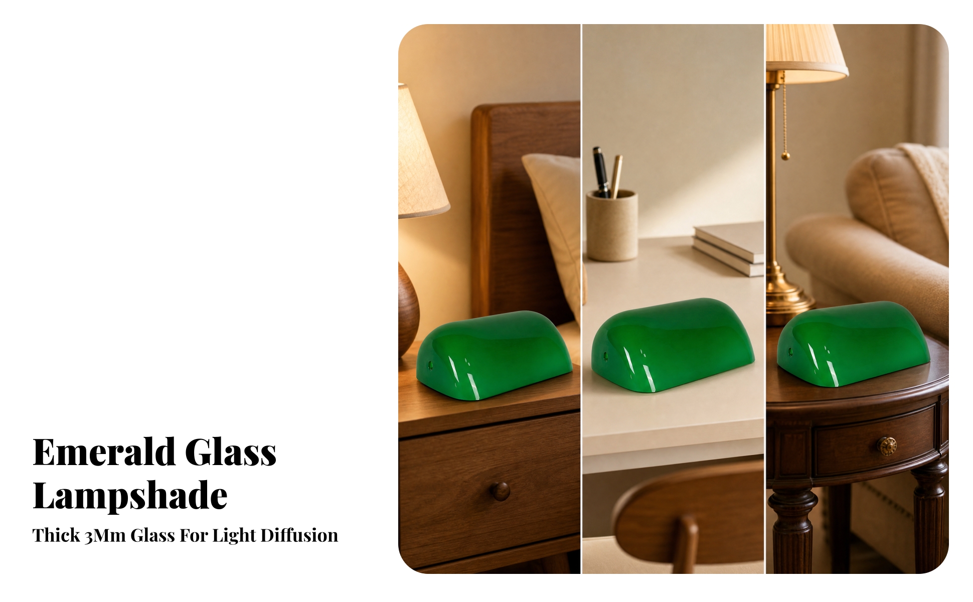 Rounded Rectangular Glass Lamp Shade Glossy for Bedroom, Hospitality Interiors