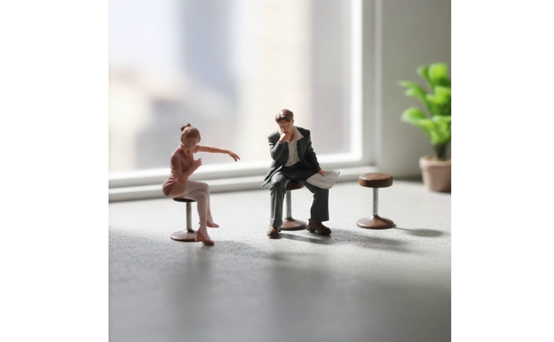 Diorama Figure Set Non-Electric Seated Couple Miniature Figure Set with Stools