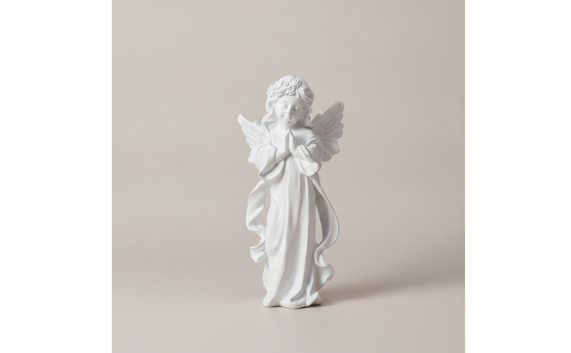 Praying Angel Figurine White Angel Figurine with Feathered Pinions Detailed