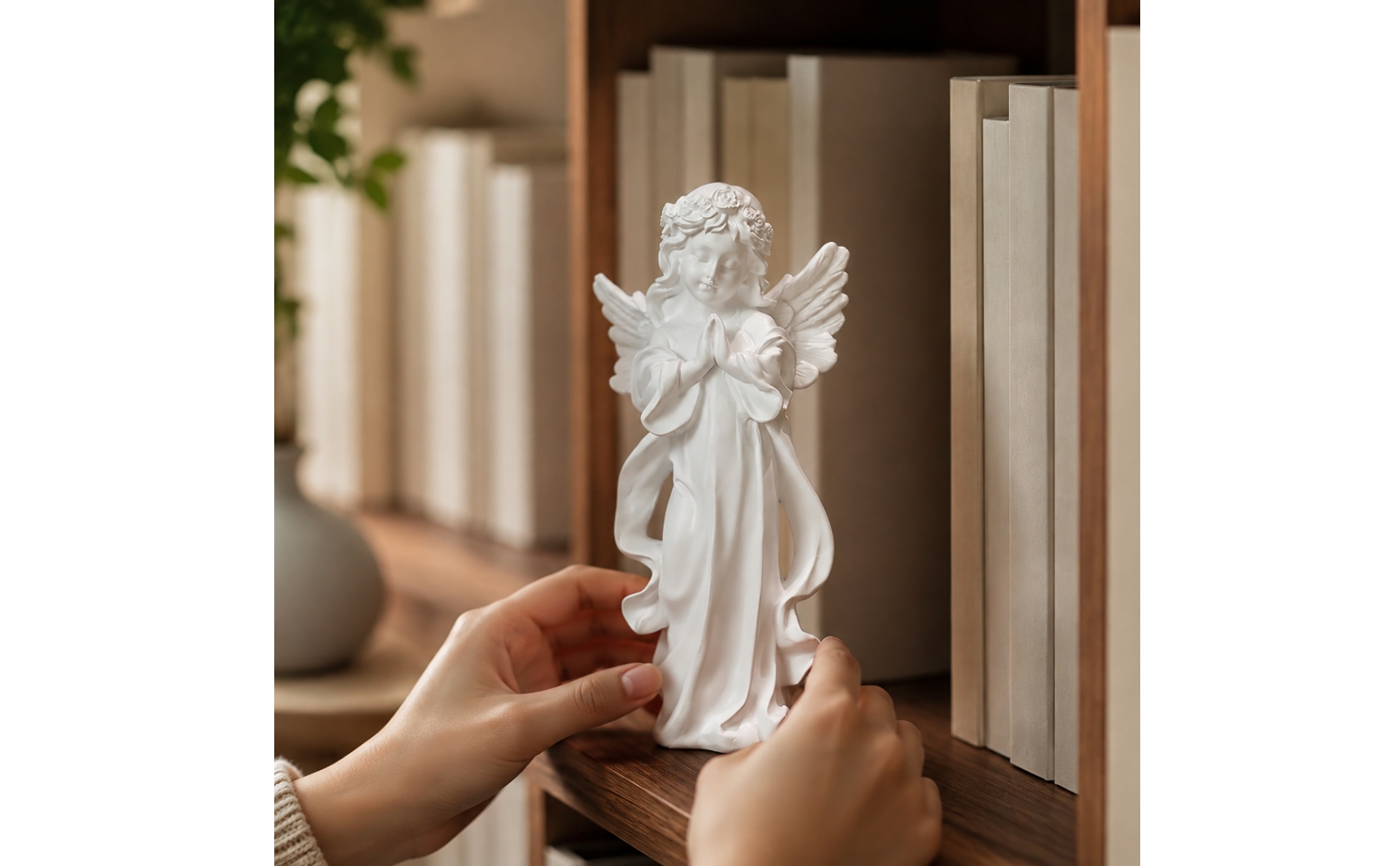Praying Angel Figurine White Angel Figurine with Feathered Pinions Detailed
