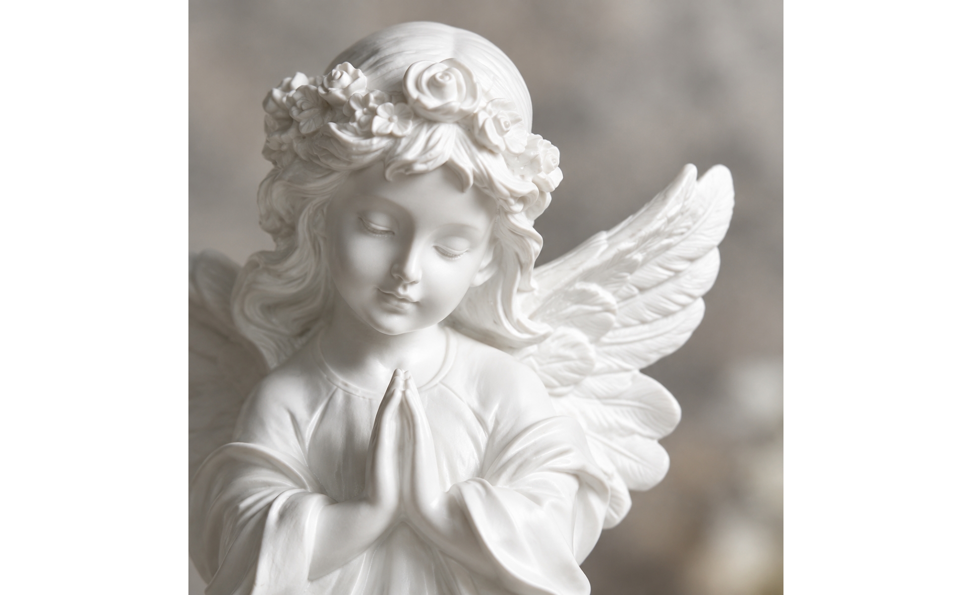 Praying Angel Figurine White Angel Figurine with Feathered Pinions Detailed