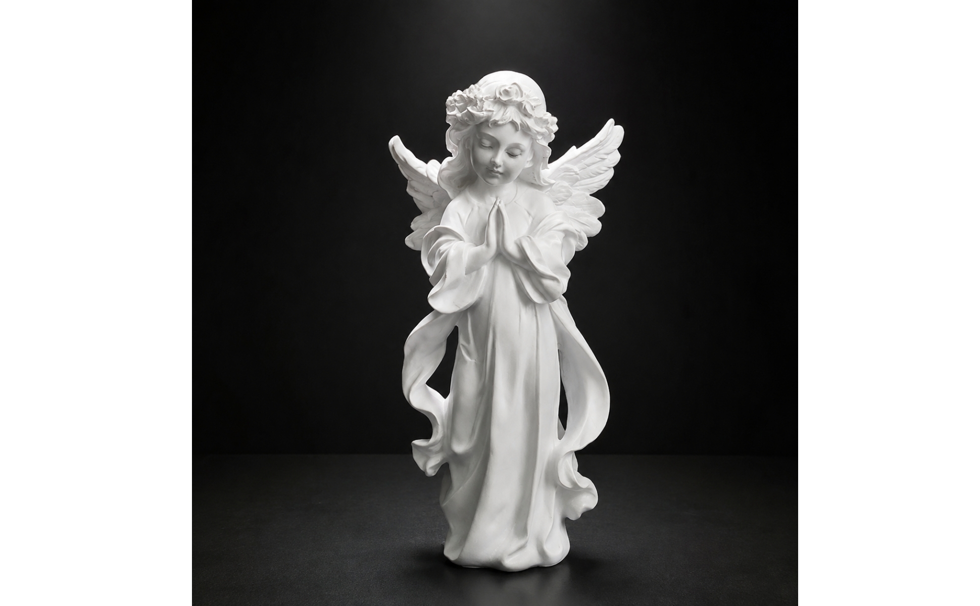 Praying Angel Figurine White Angel Figurine with Feathered Pinions Detailed