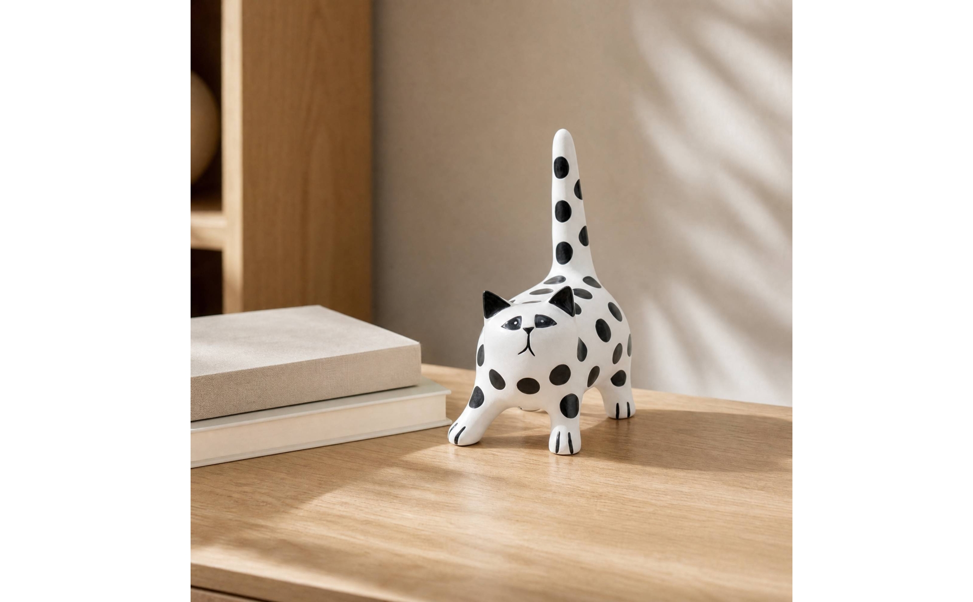 Spotted Cat Figurine Tabletop Composite Cat Figurine Shelf for Entryway Accent
