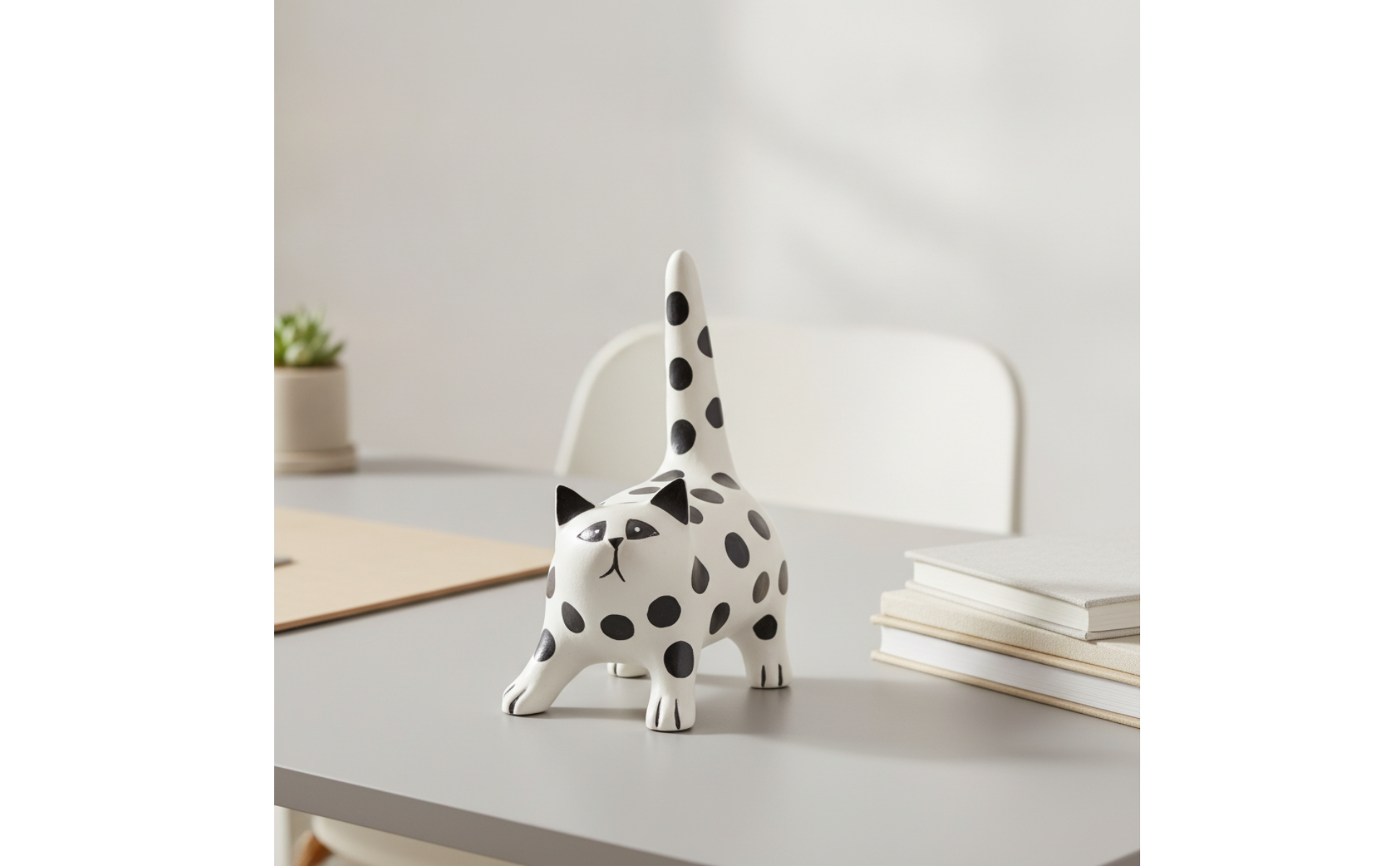 Spotted Cat Figurine Tabletop Composite Cat Figurine Shelf for Entryway Accent
