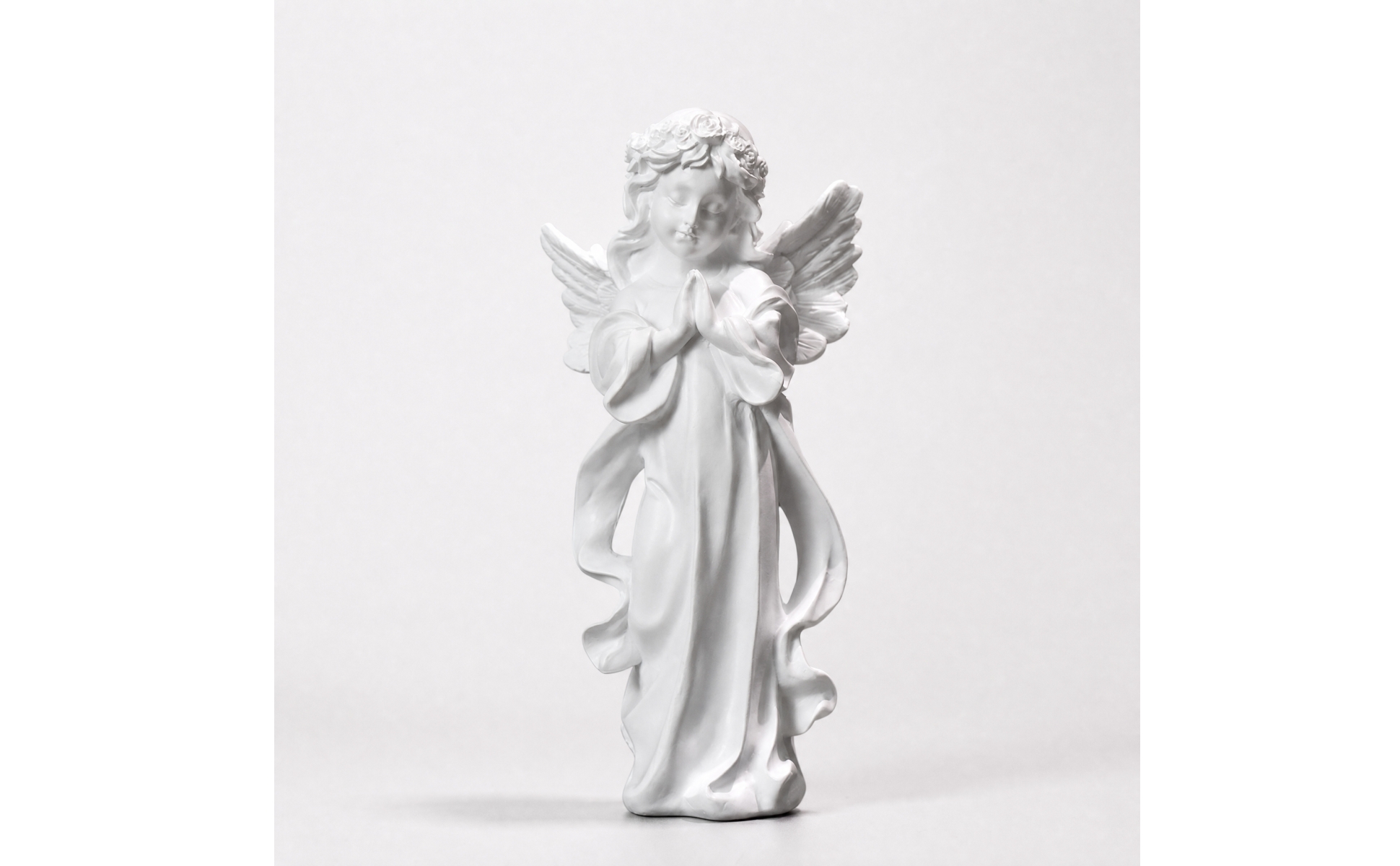 Praying Angel Figurine White Angel Figurine with Feathered Pinions Detailed