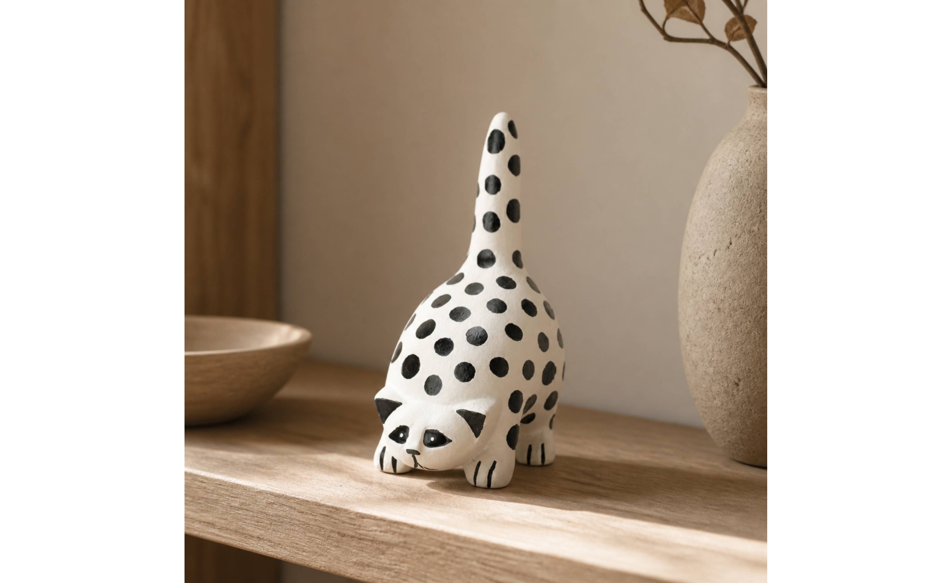 Spotted Cat Figurine Tabletop Composite Cat Figurine Shelf for Entryway Accent