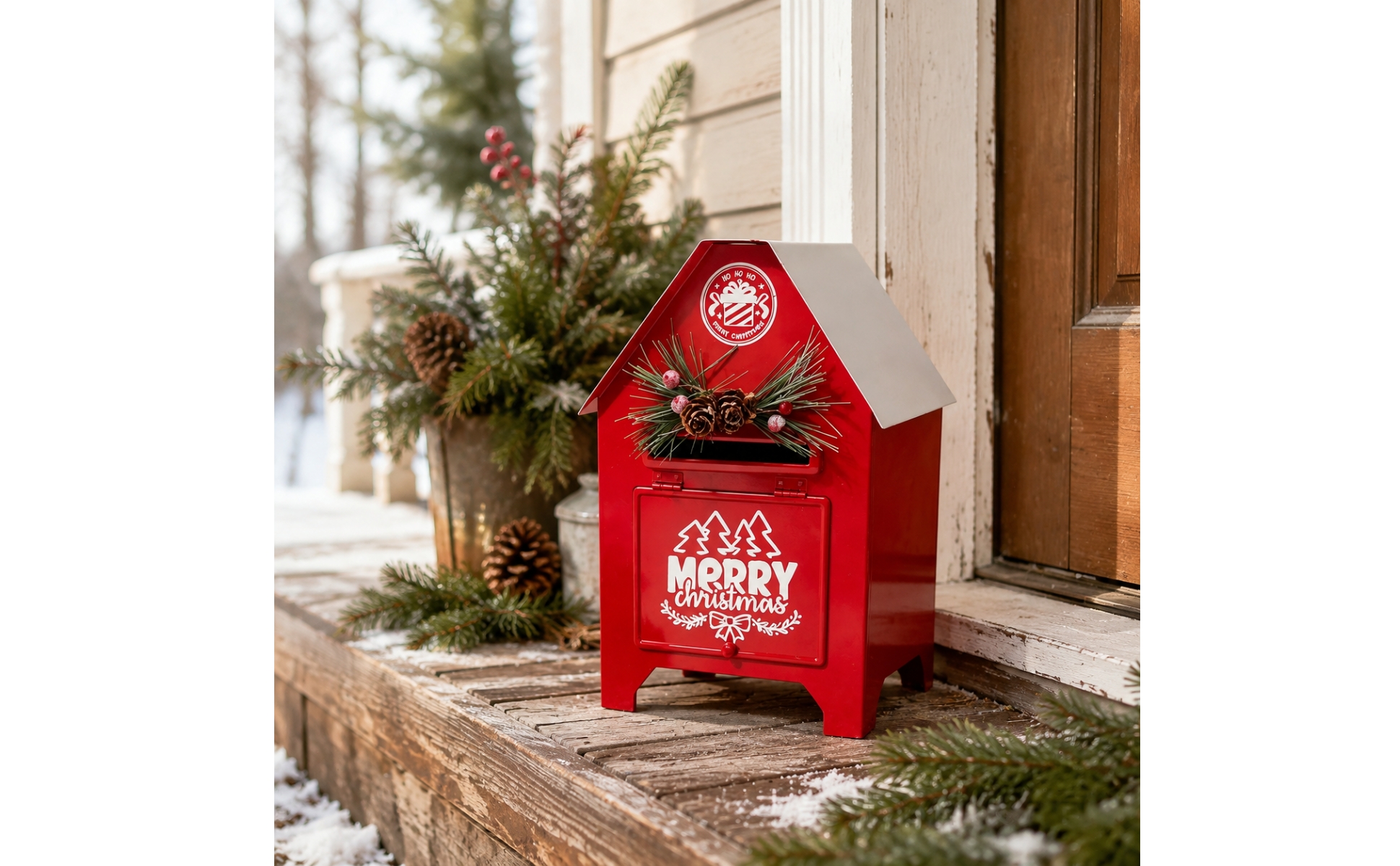Iron Christmas Mailbox Decoration Festive for Porch, Seasonal Displays, Families