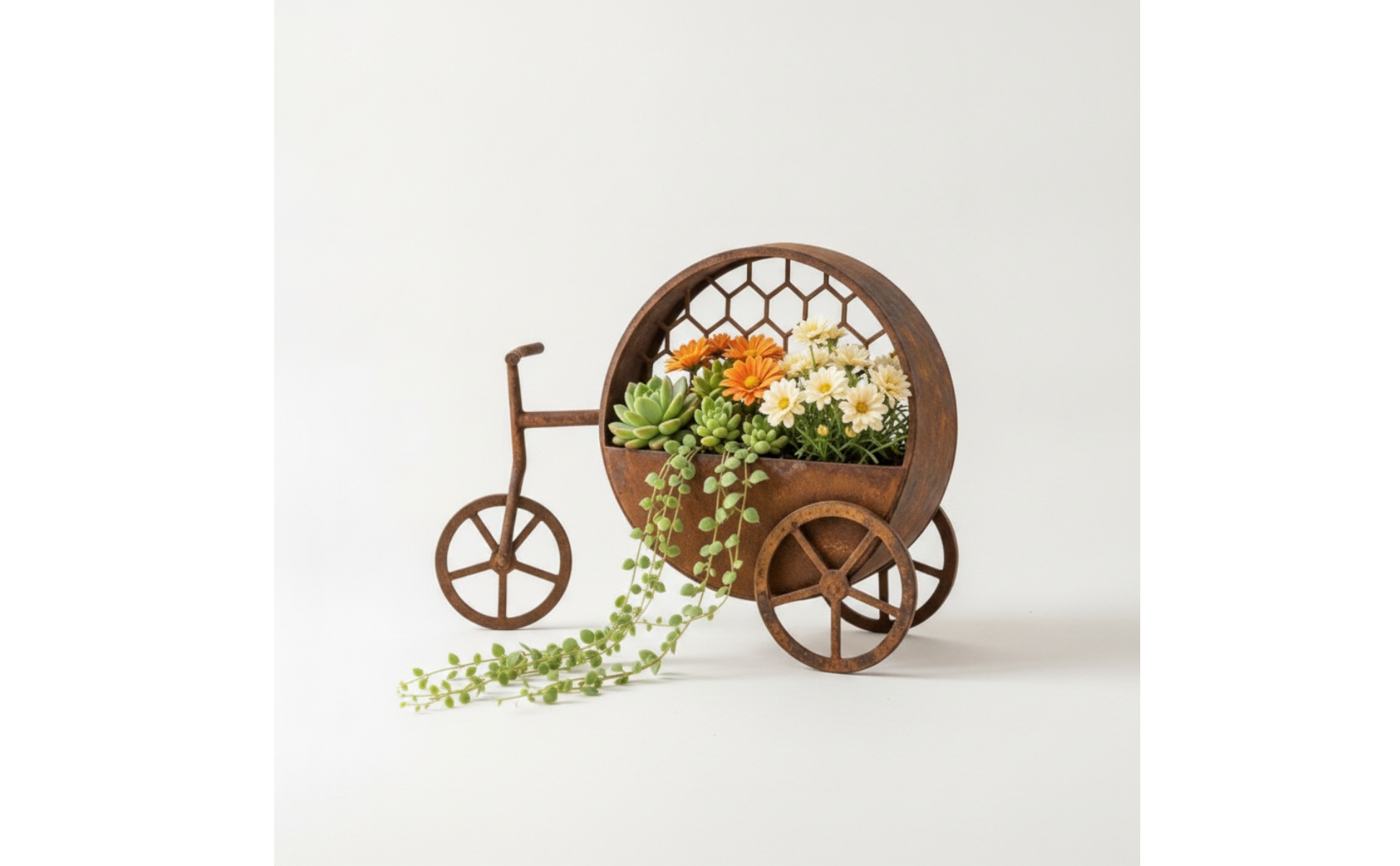 Iron Tricycle Flower Stand Indoor Outdoor for Courtyard, Entryway