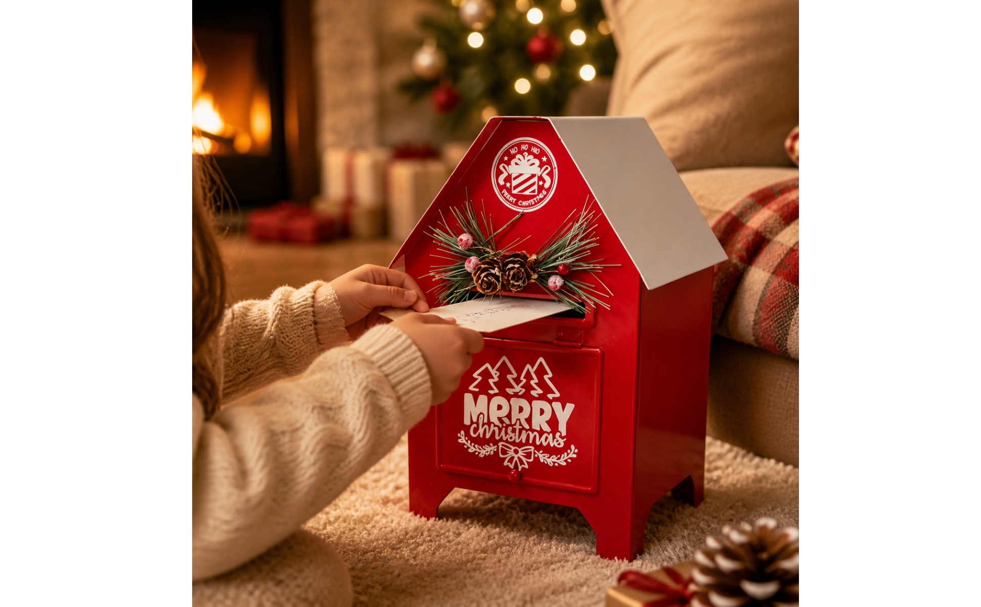 Iron Christmas Mailbox Decoration Festive for Porch, Seasonal Displays, Families