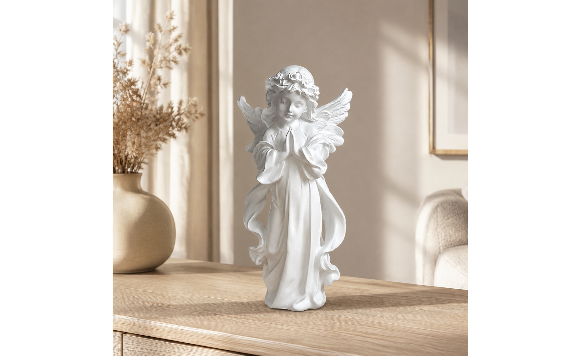 Praying Angel Figurine White Angel Figurine with Feathered Pinions Detailed
