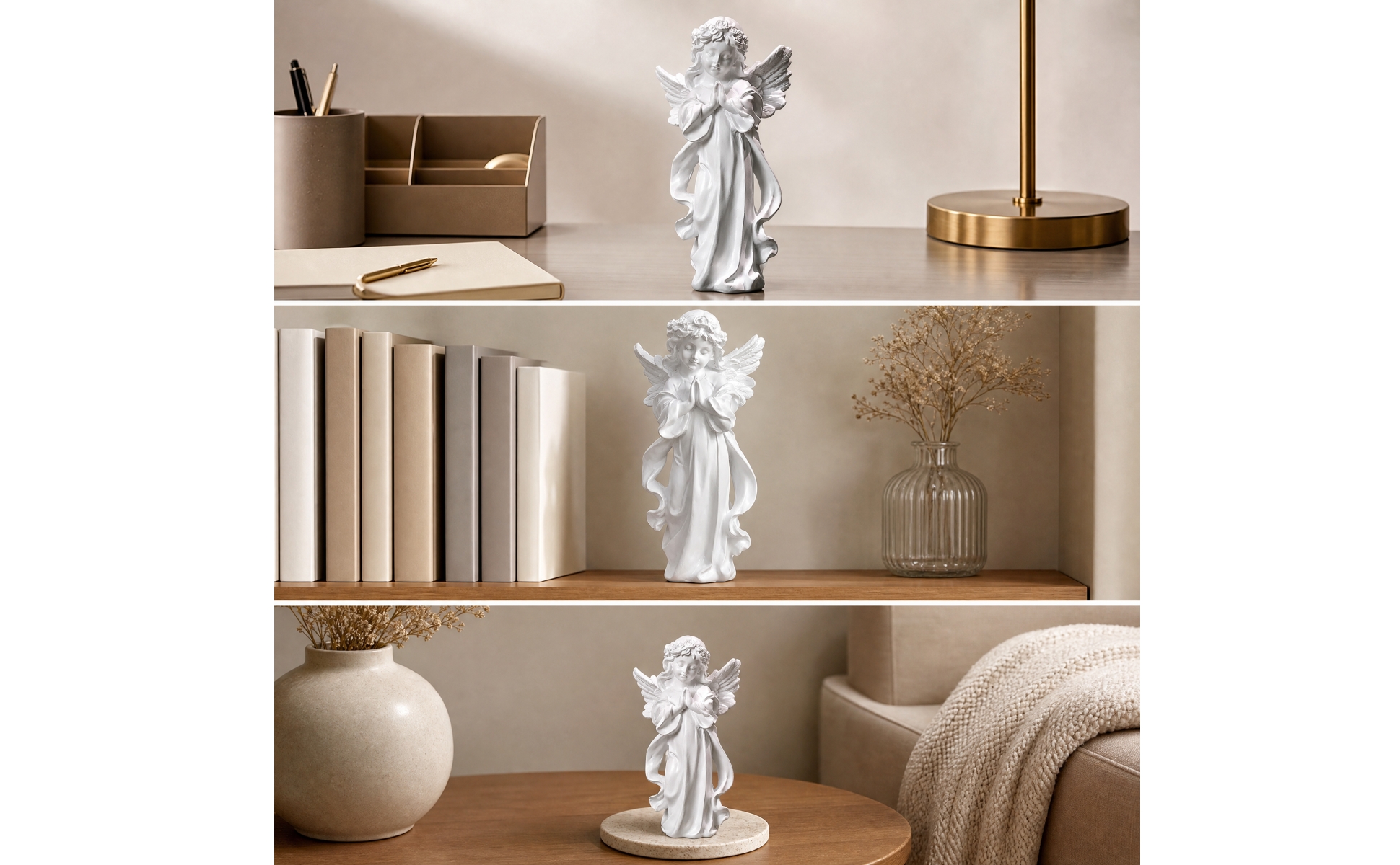 Praying Angel Figurine White Angel Figurine with Feathered Pinions Detailed