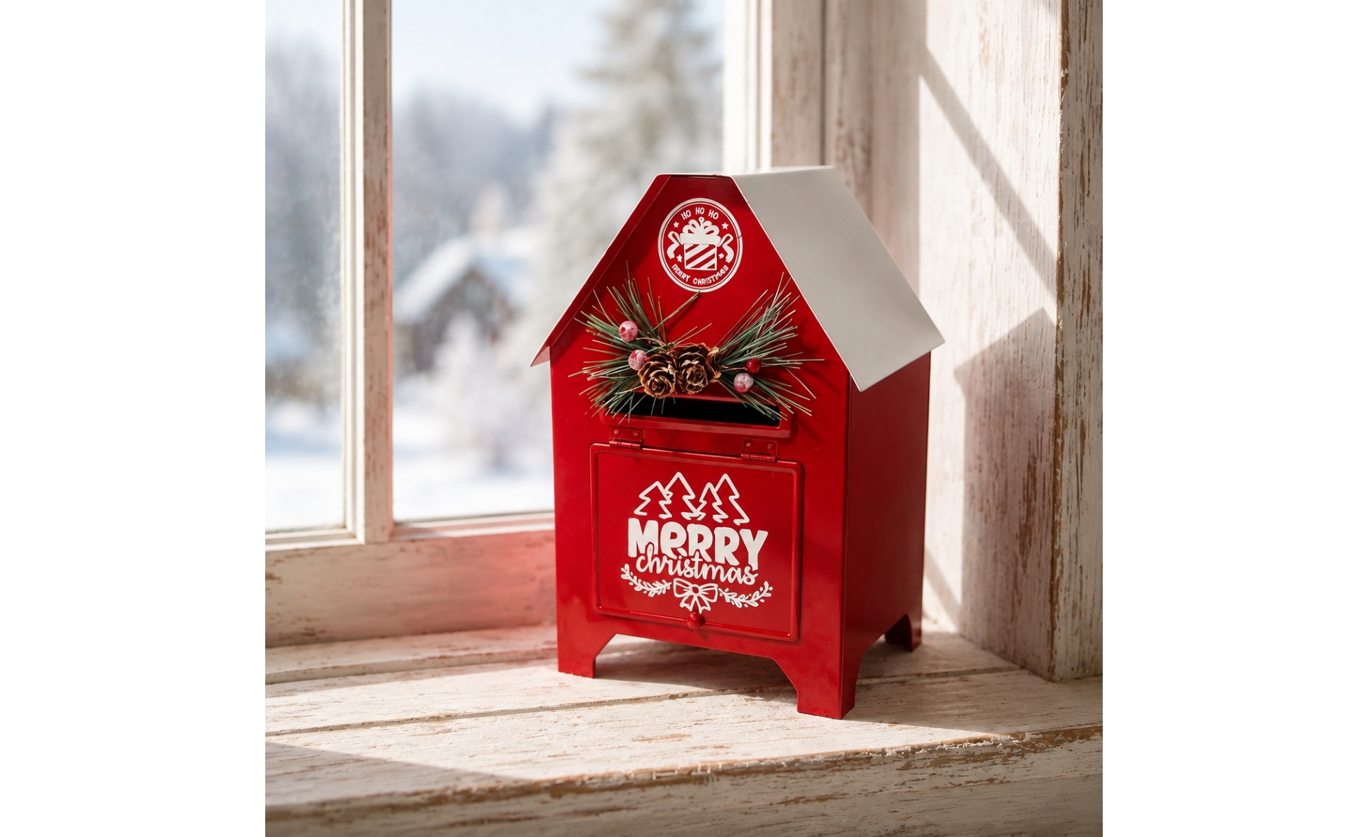 Iron Christmas Mailbox Decoration Festive for Porch, Seasonal Displays, Families