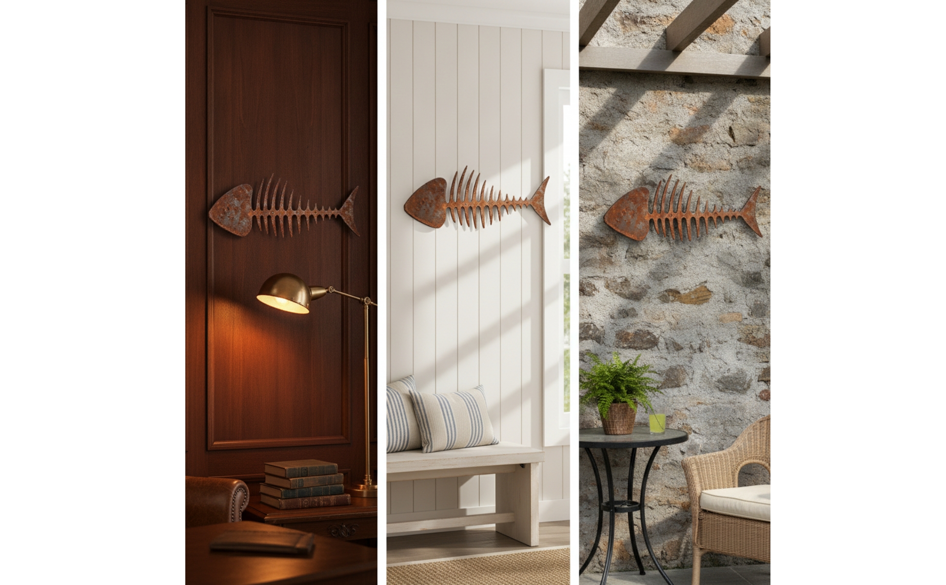 Iron Fishbone Wall Hanging Coastal for Living Room, Seaside-Inspired Interiors