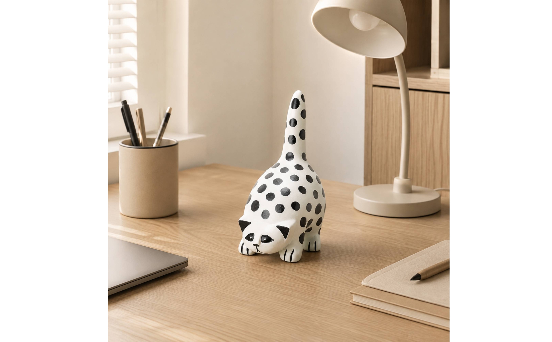 Spotted Cat Figurine Tabletop Composite Cat Figurine Shelf for Entryway Accent