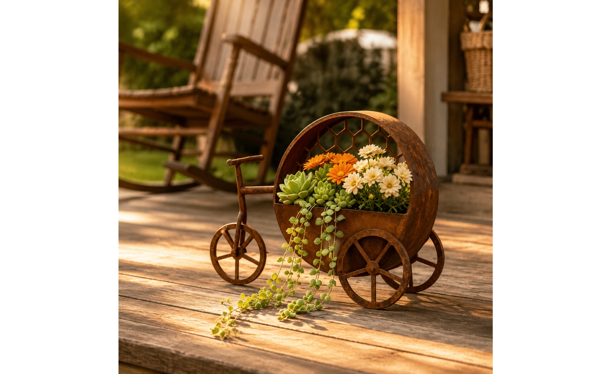 Iron Tricycle Flower Stand Indoor Outdoor for Courtyard, Entryway
