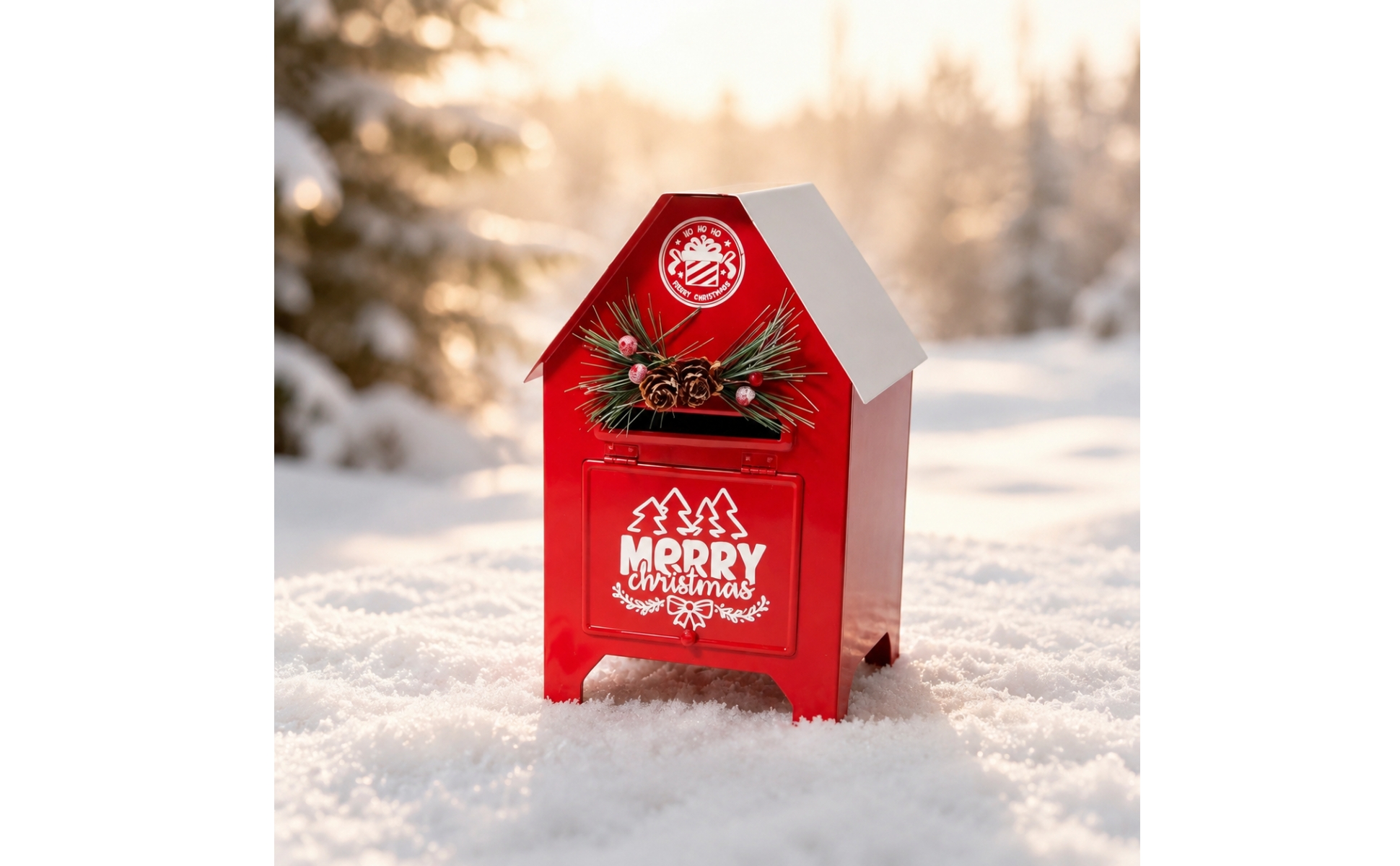 Iron Christmas Mailbox Decoration Festive for Porch, Seasonal Displays, Families