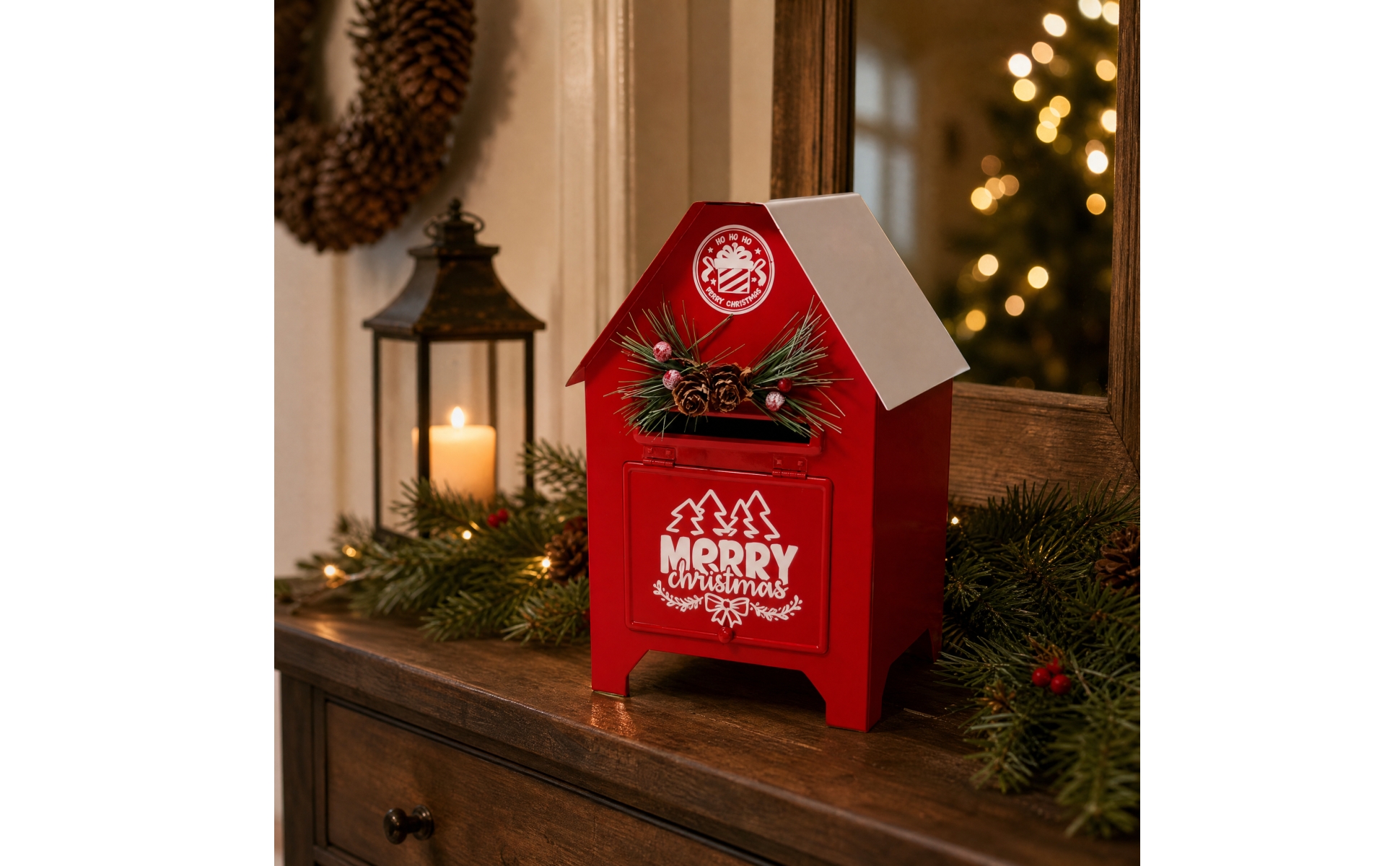 Iron Christmas Mailbox Decoration Festive for Porch, Seasonal Displays, Families