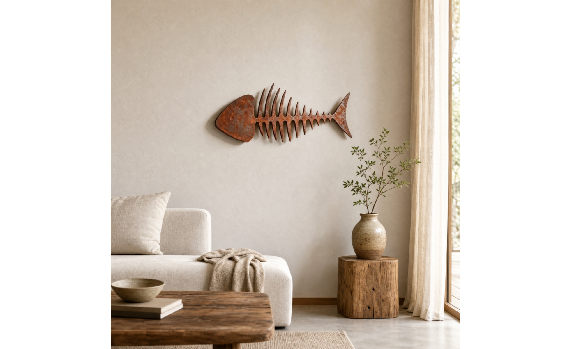 Iron Fishbone Wall Hanging Coastal for Living Room, Seaside-Inspired Interiors