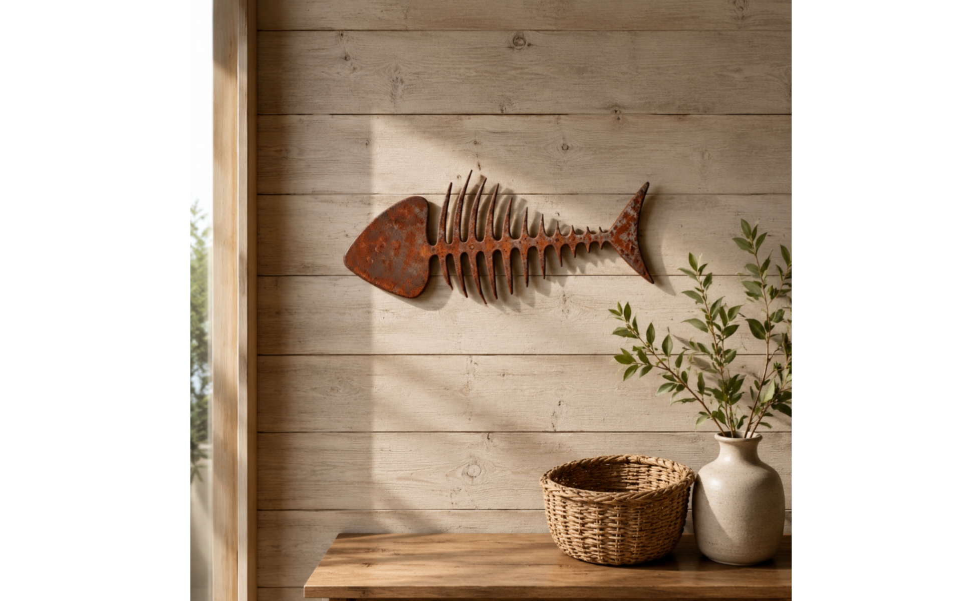 Iron Fishbone Wall Hanging Coastal for Living Room, Seaside-Inspired Interiors