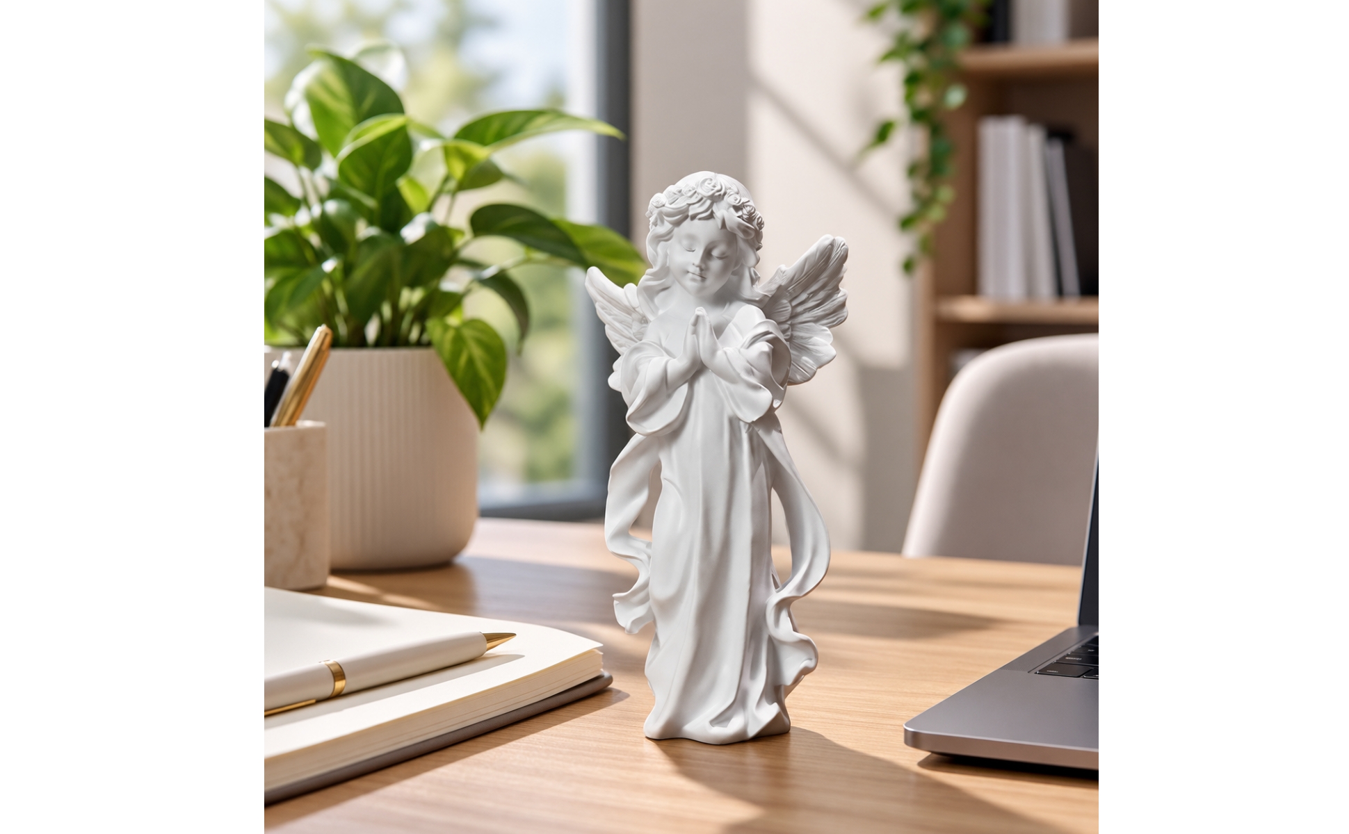 Praying Angel Figurine White Angel Figurine with Feathered Pinions Detailed