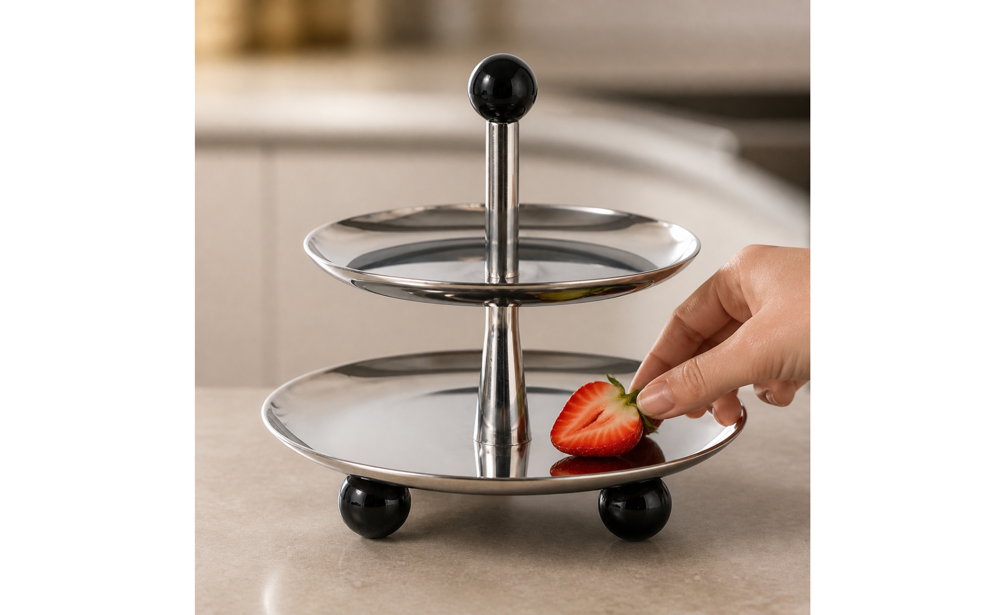 Metal Dessert Stand with Two Trays Silver for Tea Service, Entertaining