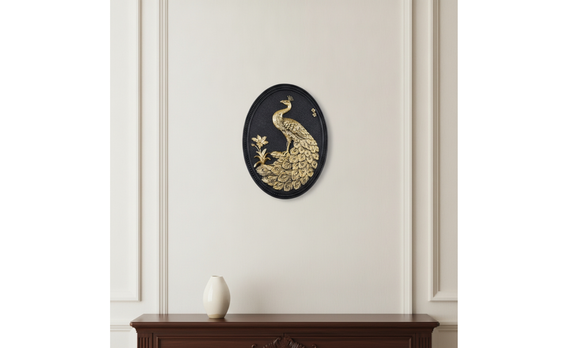 3D Peacock Wall Plaque Embossed Oval Decorative Wall Plaque Textured for Hallway