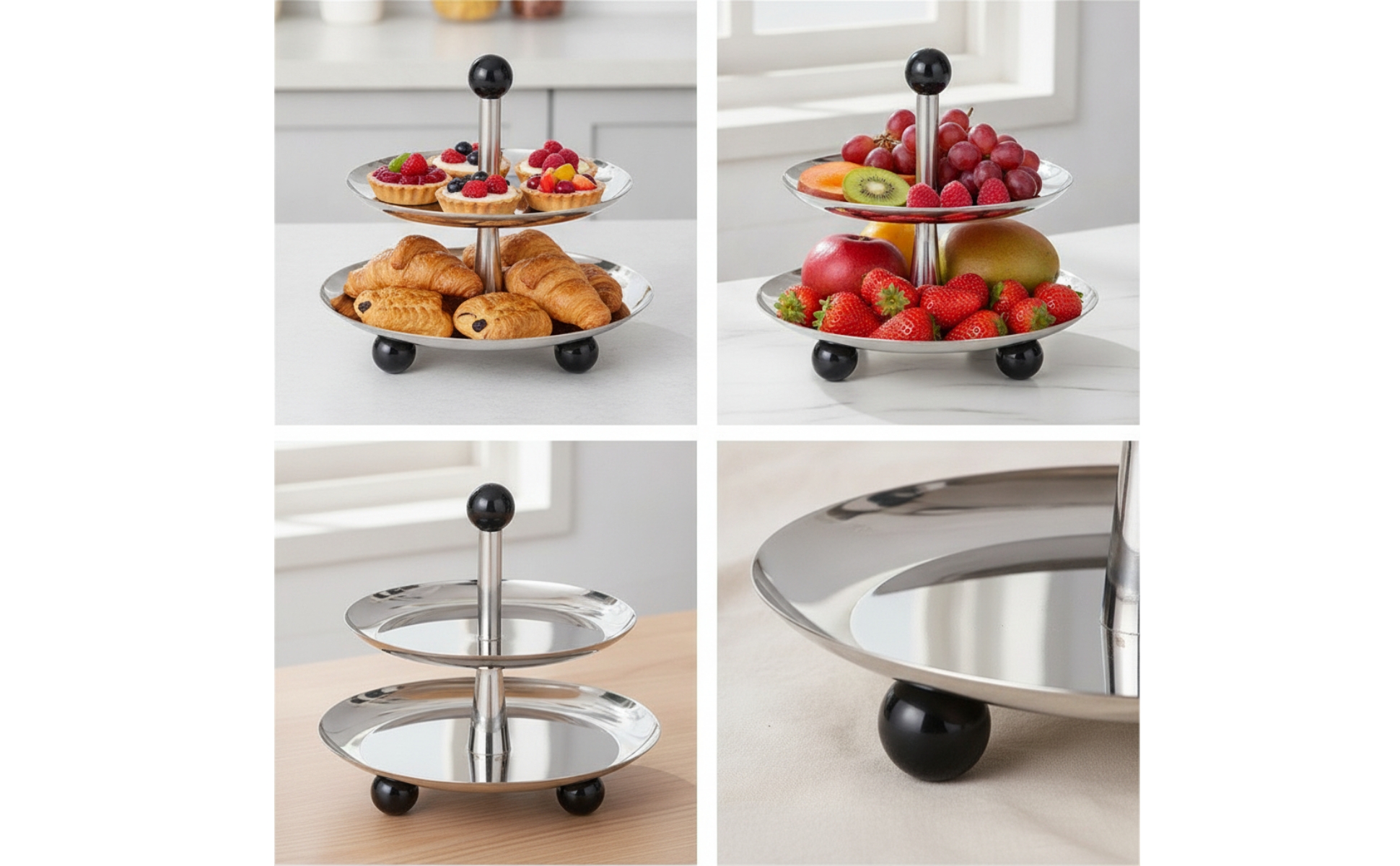 Metal Dessert Stand with Two Trays Silver for Tea Service, Entertaining