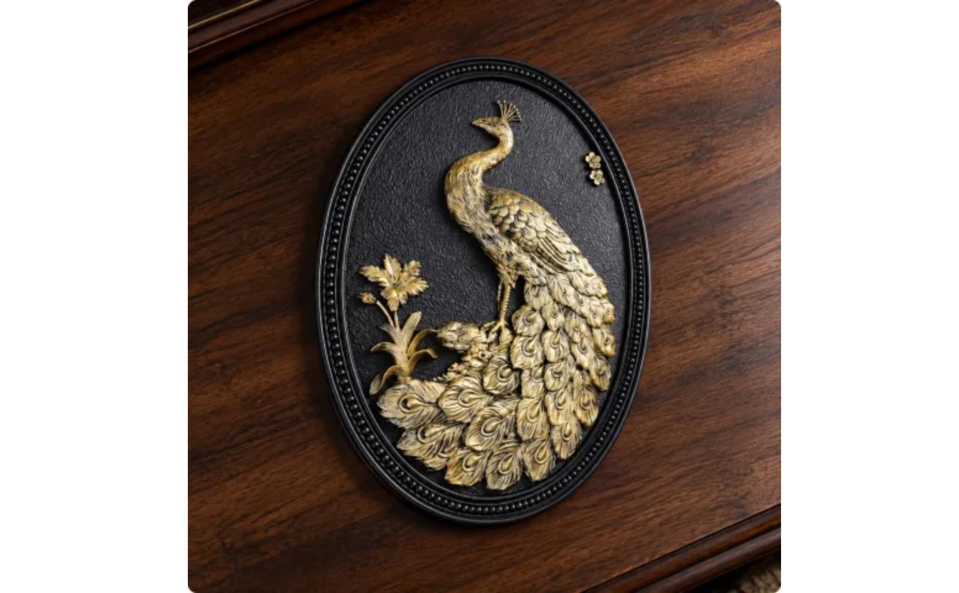 3D Peacock Wall Plaque Embossed Oval Decorative Wall Plaque Textured for Hallway