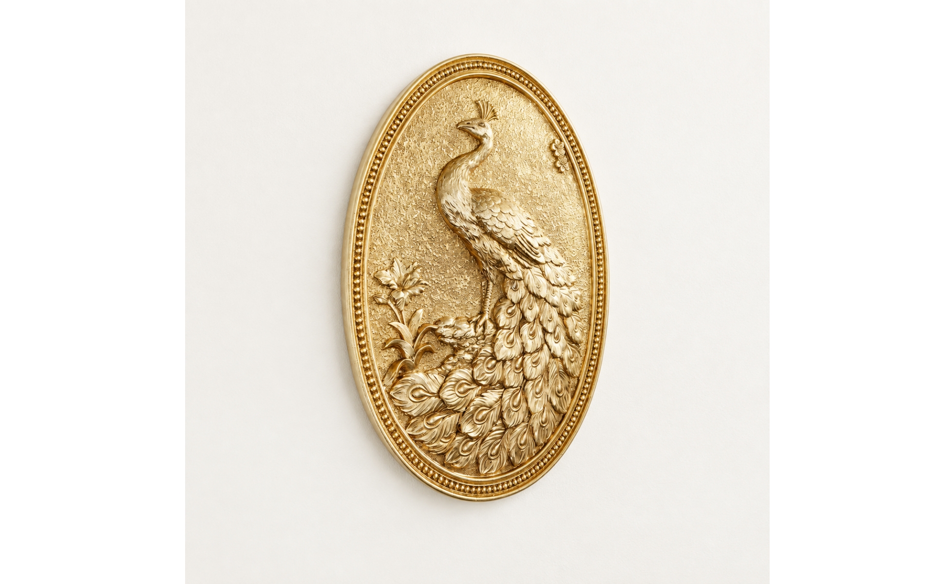 3D Peacock Wall Plaque Embossed Oval Decorative Wall Plaque Textured for Hallway