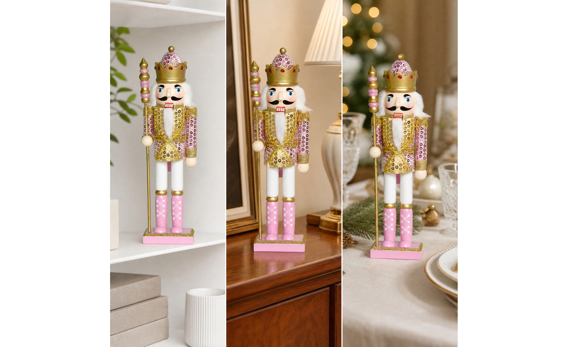 Crowned King Nutcracker with Scepter Painted Finish for Shelf Decor, Living Room