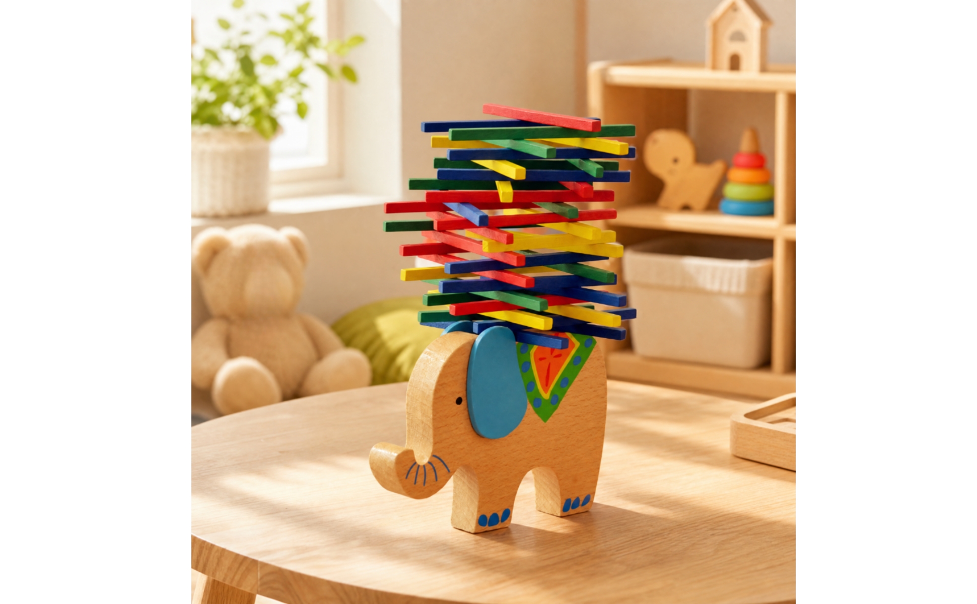 Balance Game Lightweight Wooden Stacking Toy with Animal Base Colorful