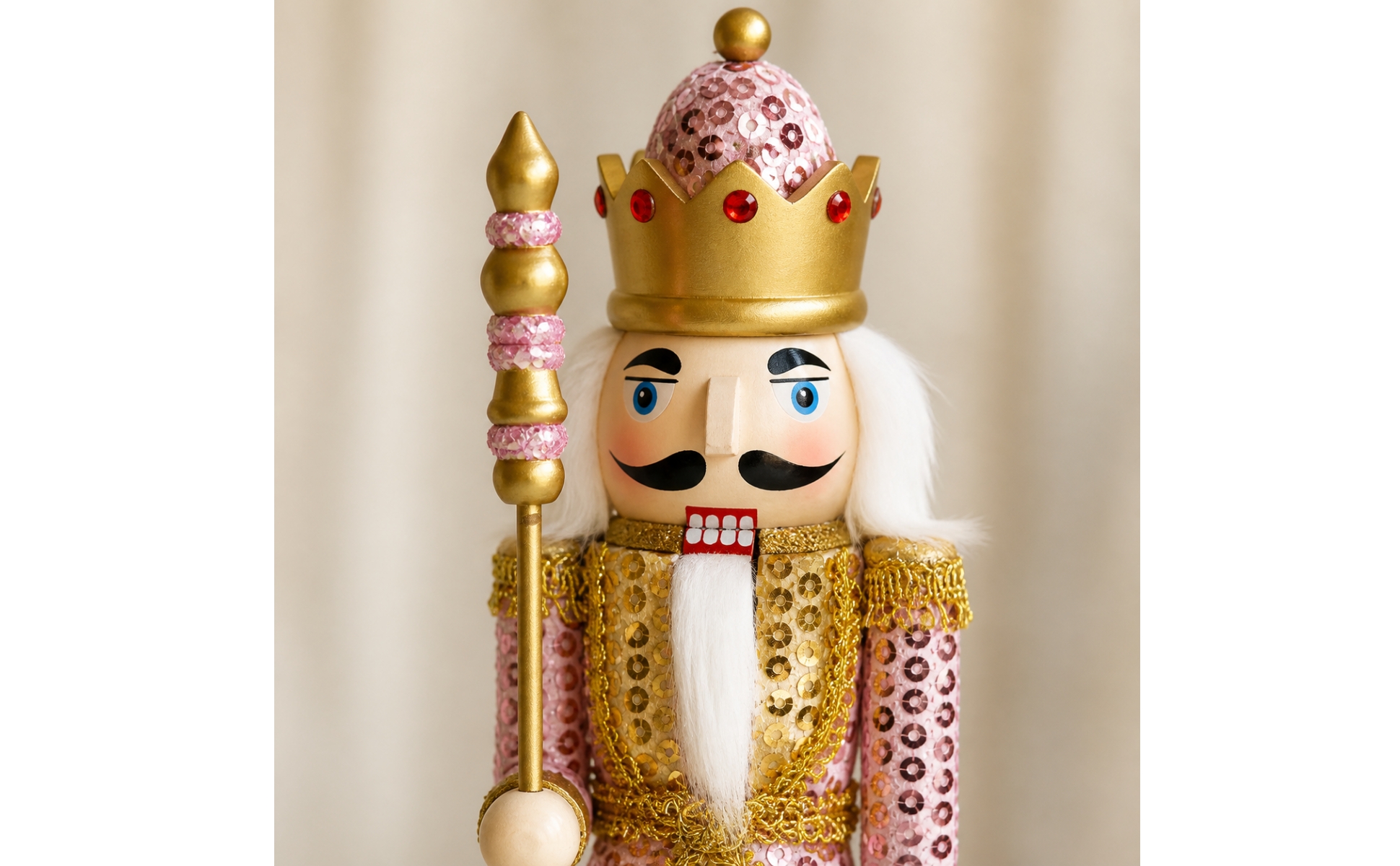 Crowned King Nutcracker with Scepter Painted Finish for Shelf Decor, Living Room
