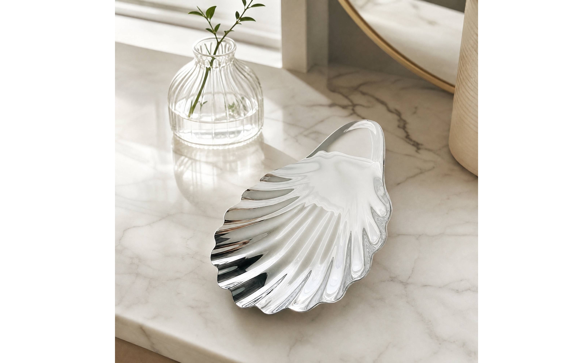 Stainless Steel Shell Dish Microwave Unsafe for Tabletop Display, Entryway Table