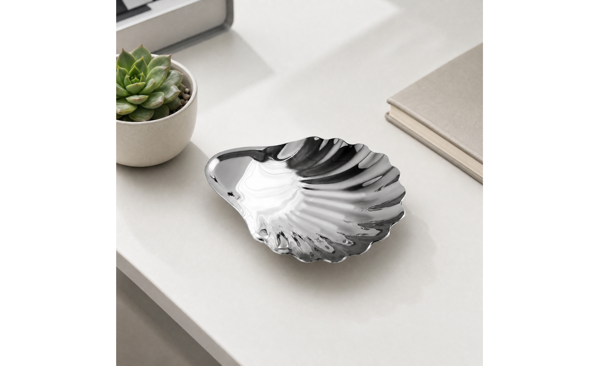 Stainless Steel Shell Dish Microwave Unsafe for Tabletop Display, Entryway Table