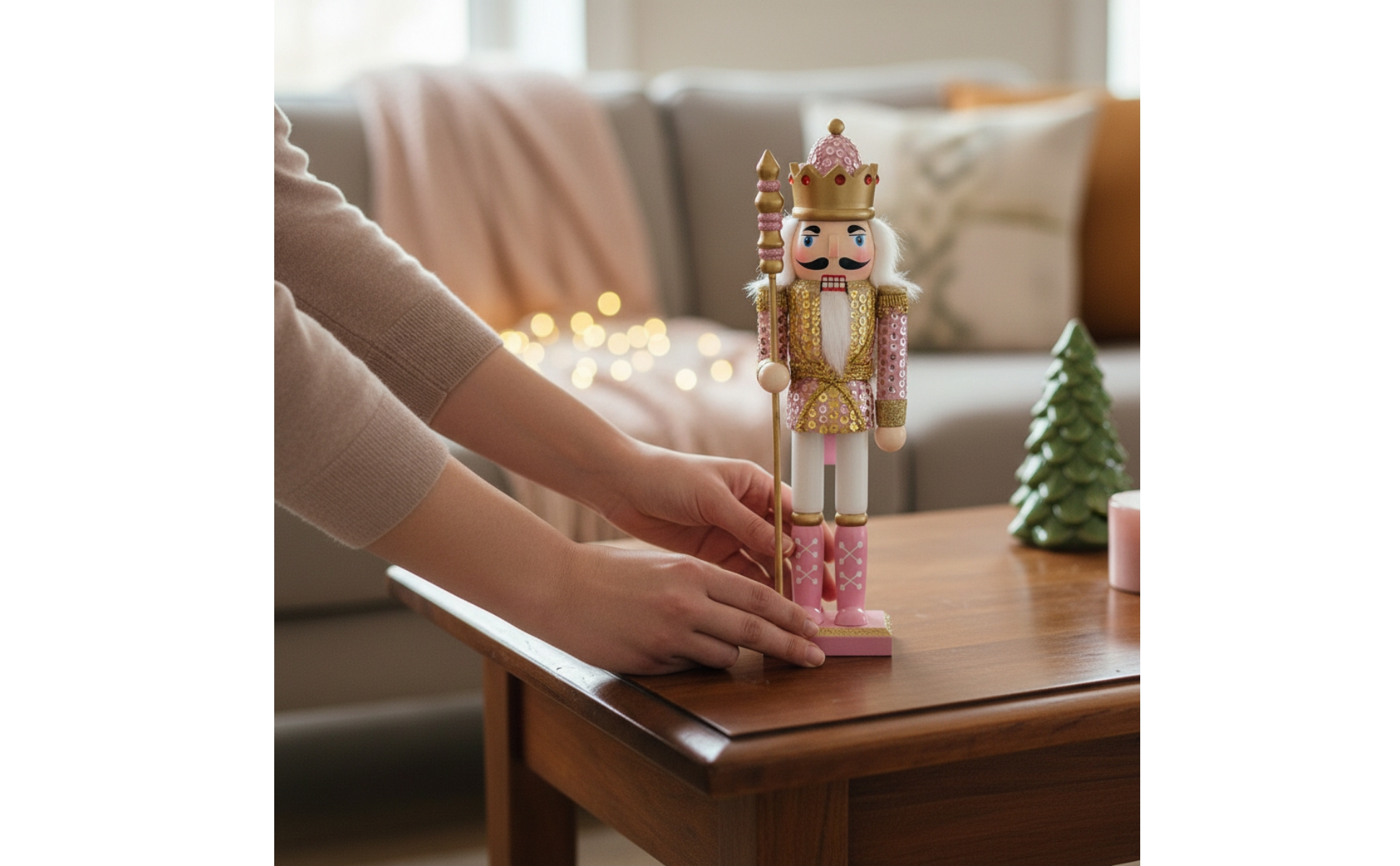Crowned King Nutcracker with Scepter Painted Finish for Shelf Decor, Living Room