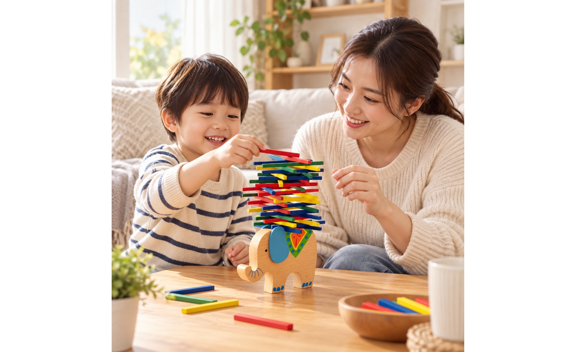 Balance Game Lightweight Wooden Stacking Toy with Animal Base Colorful