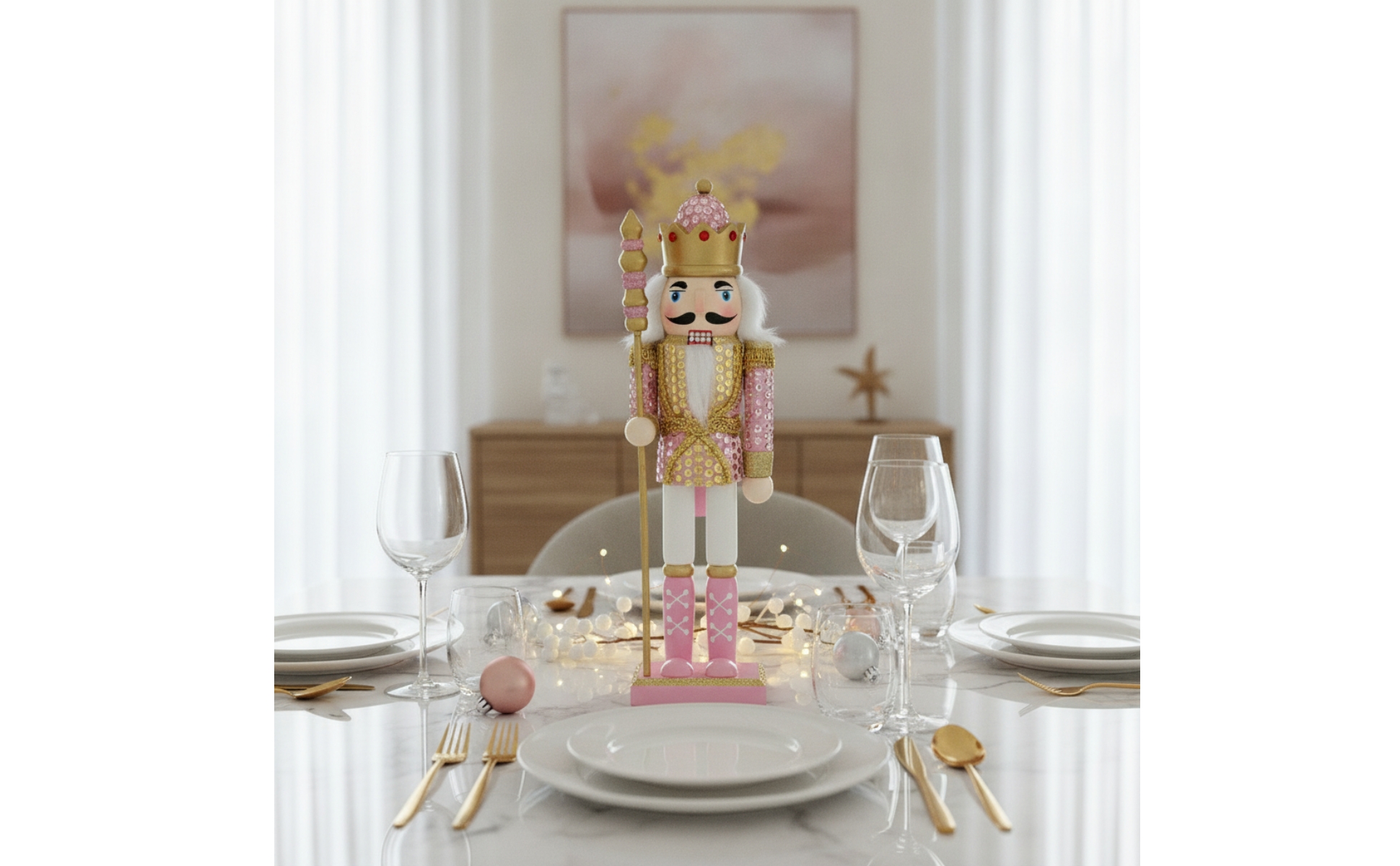 Crowned King Nutcracker with Scepter Painted Finish for Shelf Decor, Living Room