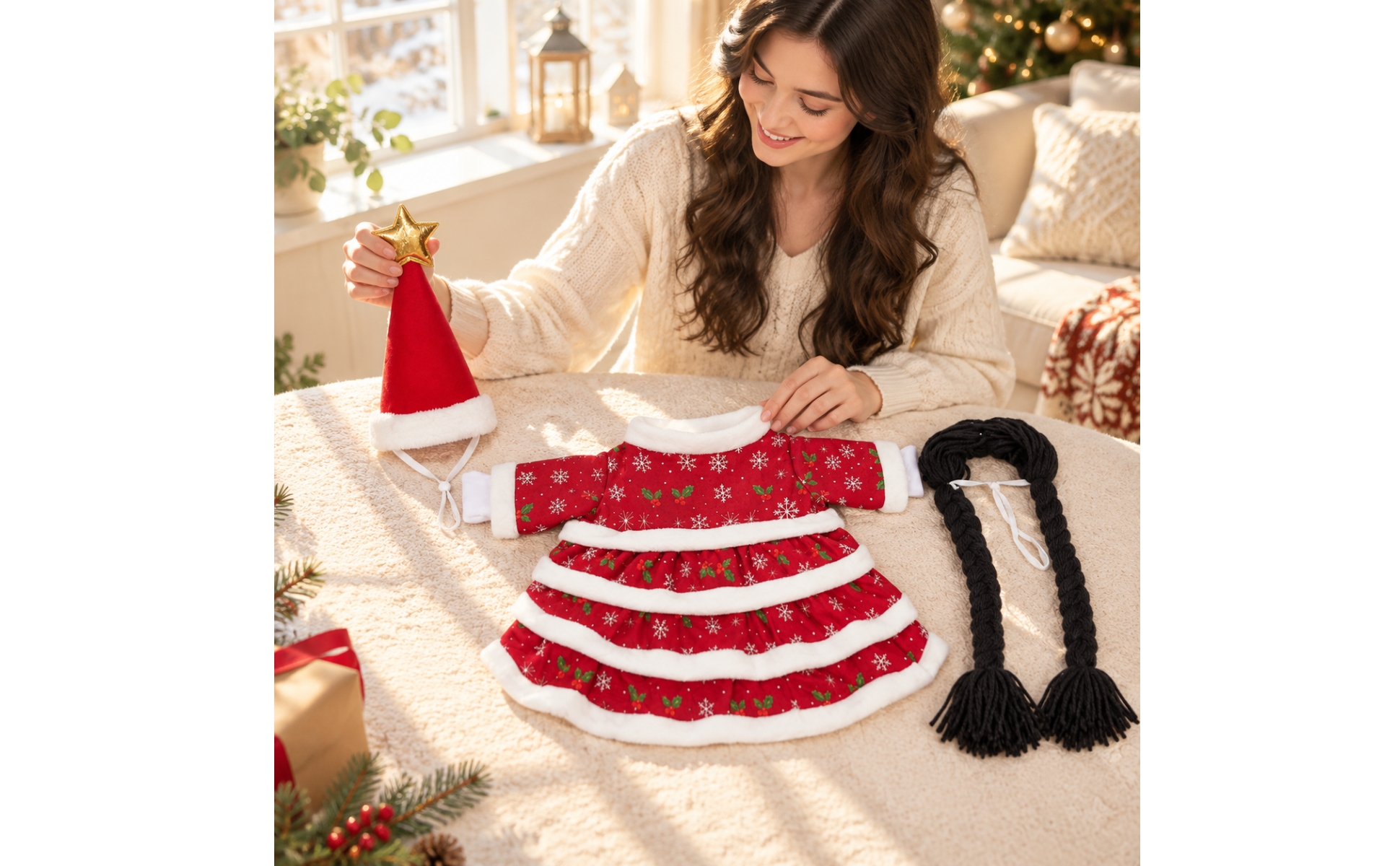 Christmas Goose Statuary Costume Festive Goose Statue Costume with Santa Hat